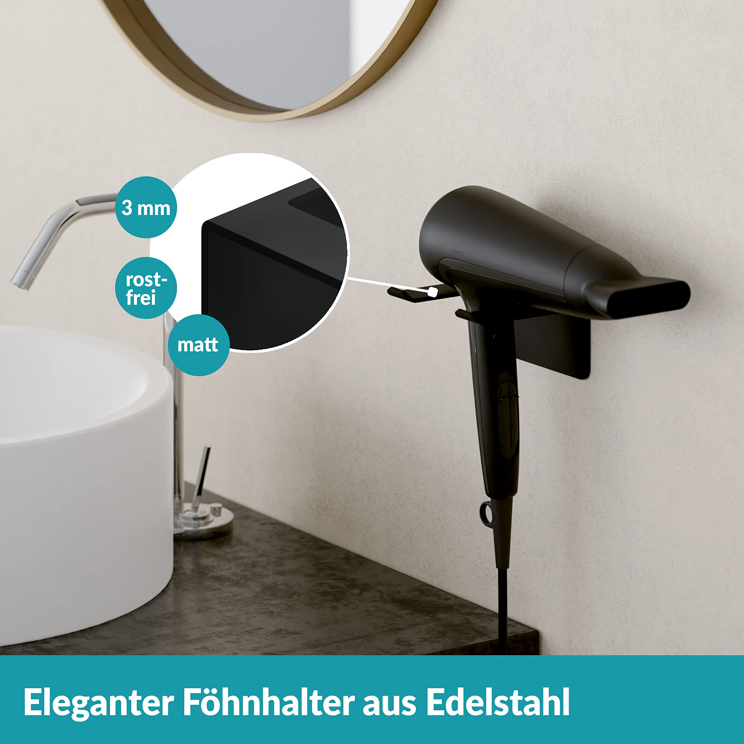 Föhnhalter Edelstahl ohne Bohren