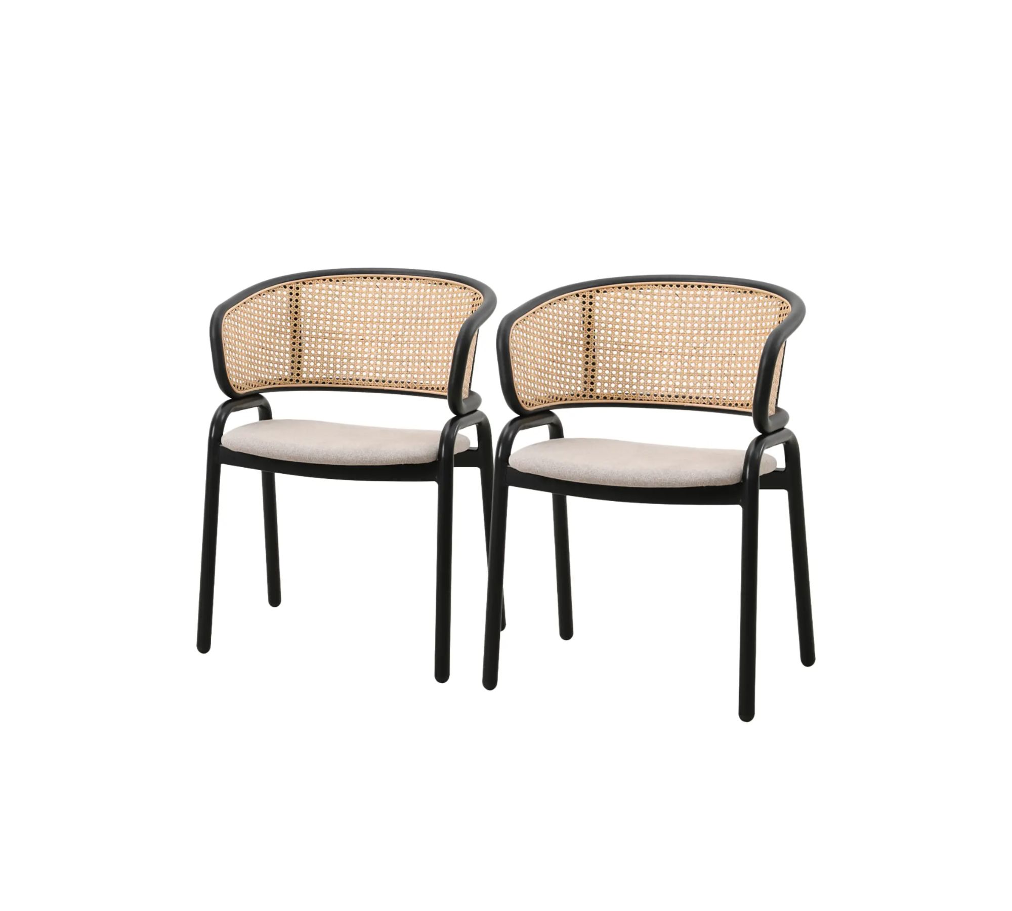 2x Armlehnstuhl  Rattan Webstoff Beige Schwarz