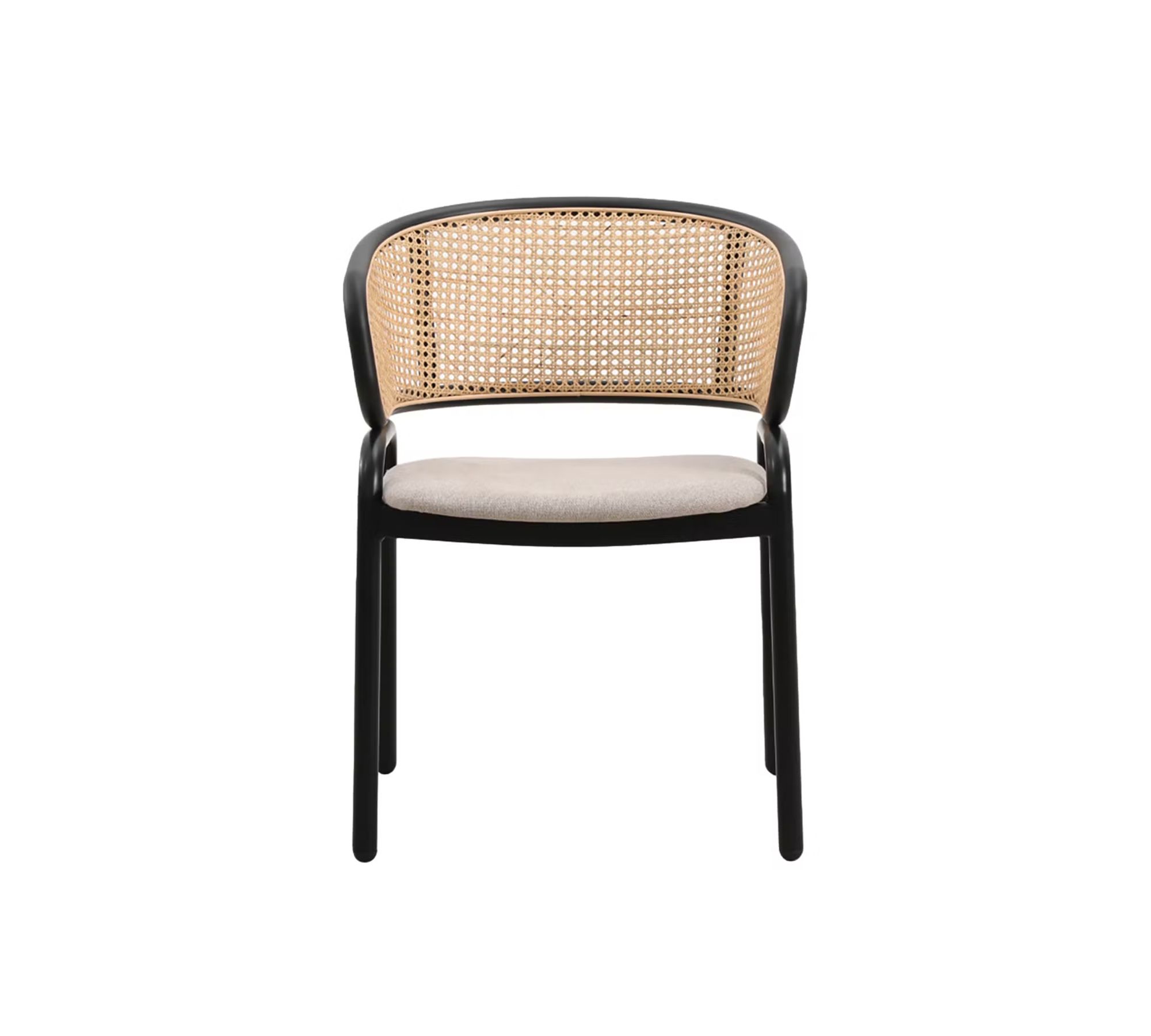 2x Armlehnstuhl  Rattan Webstoff Beige Schwarz