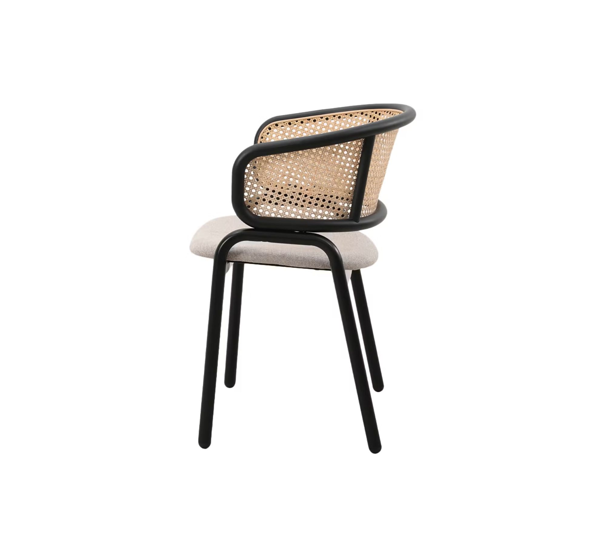 2x Armlehnstuhl  Rattan Webstoff Beige Schwarz