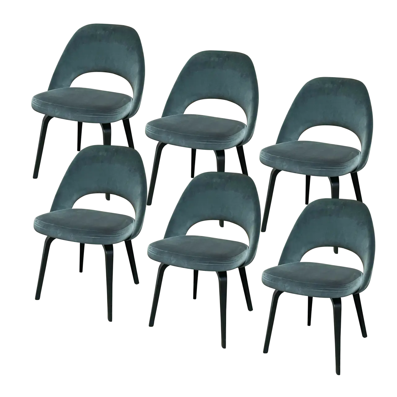 6x Saarinen Konferenzstühle Samt Holz Grau 