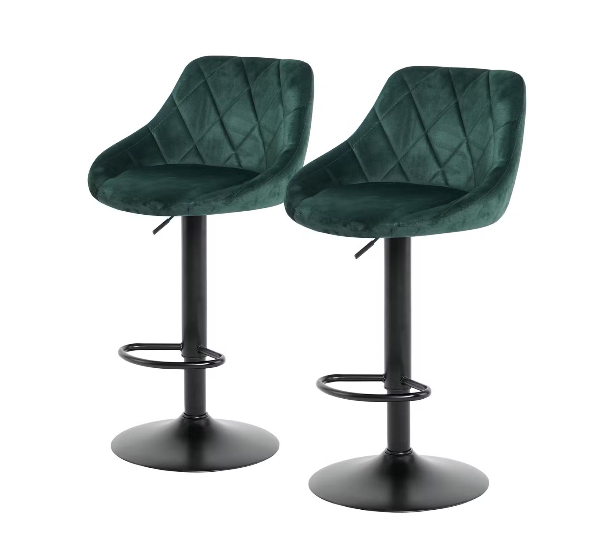 2x Barstuhl Samt Metall Dunkelgrün