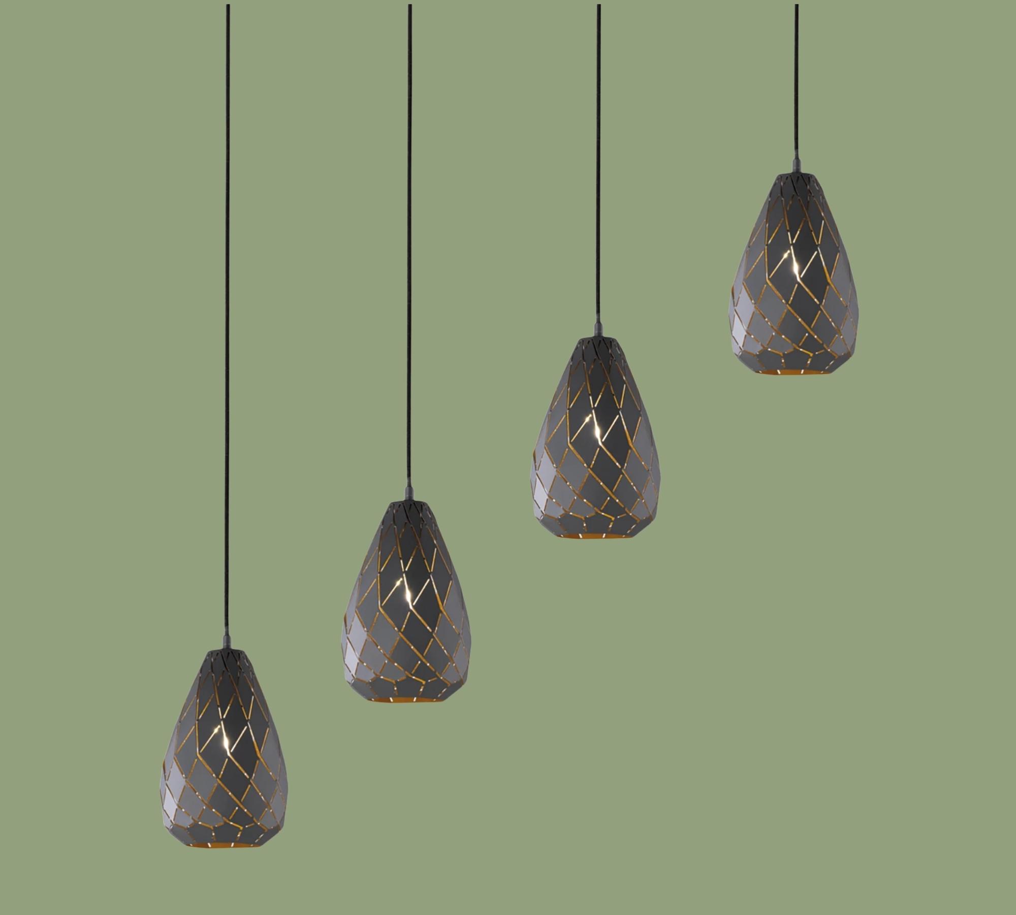 4-flammige Pendelleuchte Schwarz und Gold