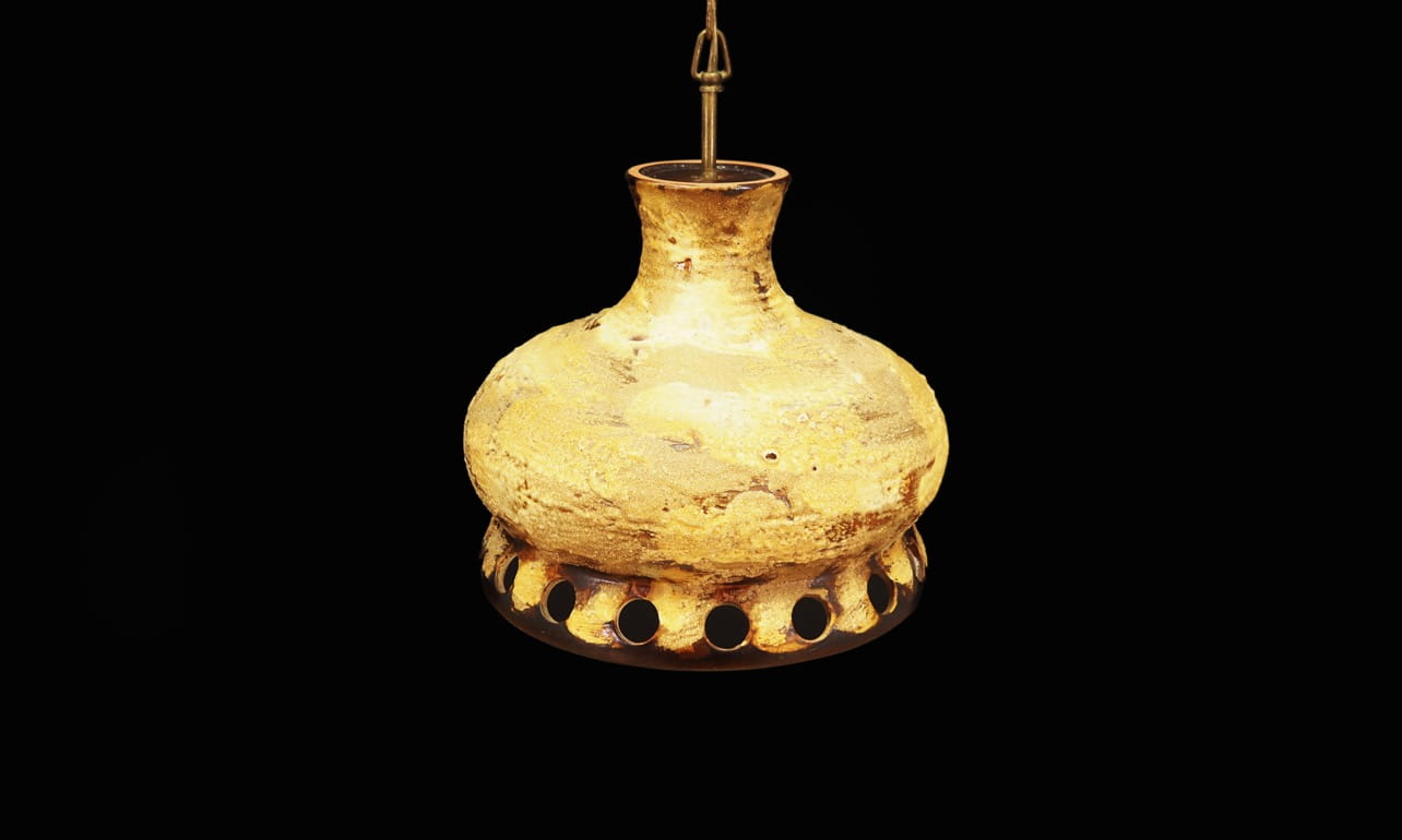Vintage Chandelier Ceramic Yellow 1960s
