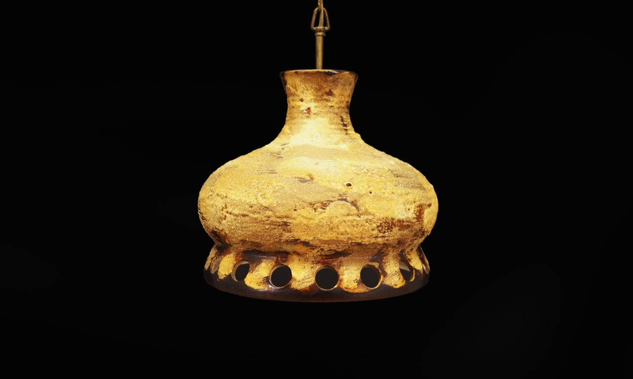 Vintage Chandelier Ceramic Yellow 1960s