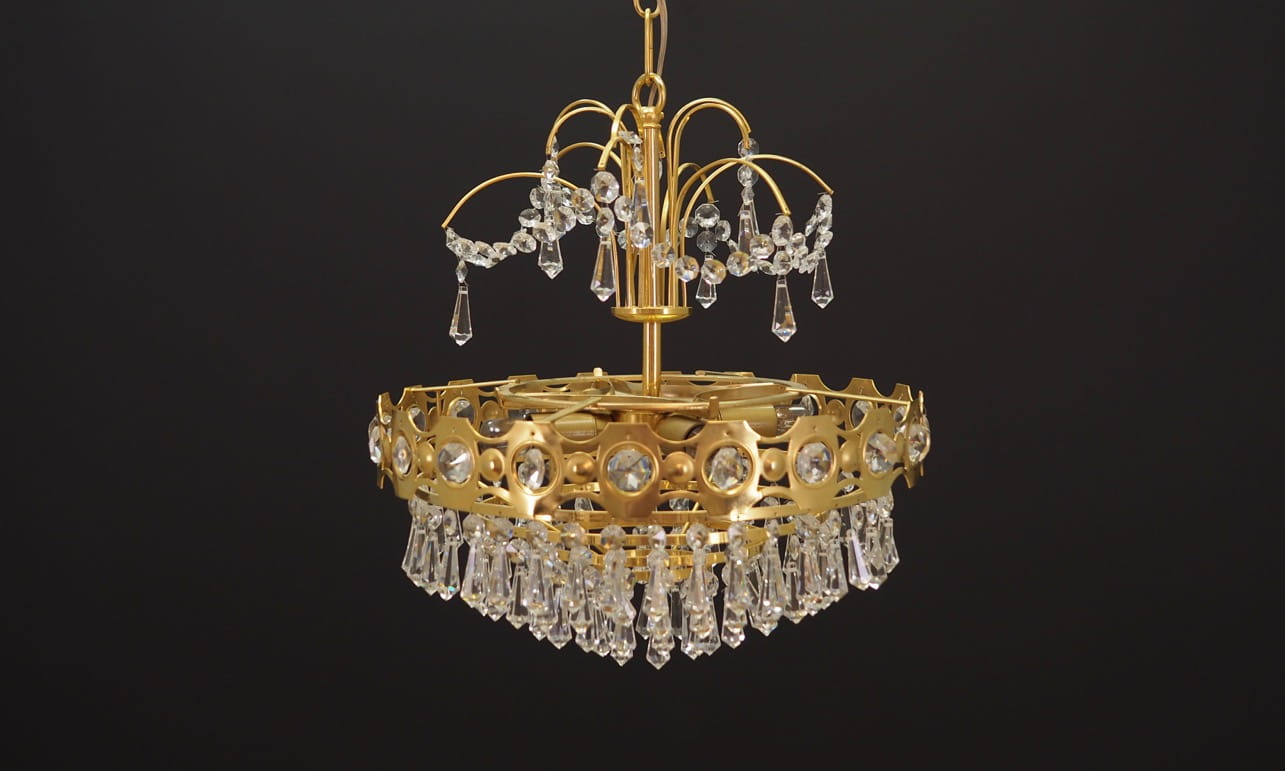 Vintage Chandelier Brass Glass Gold 1970s