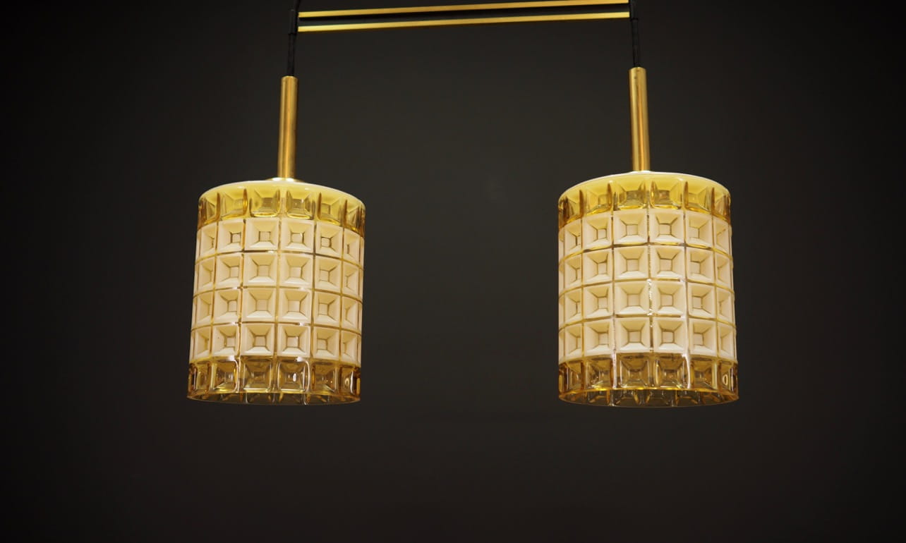 Vintage Chandelier Glass Gold White 1970s