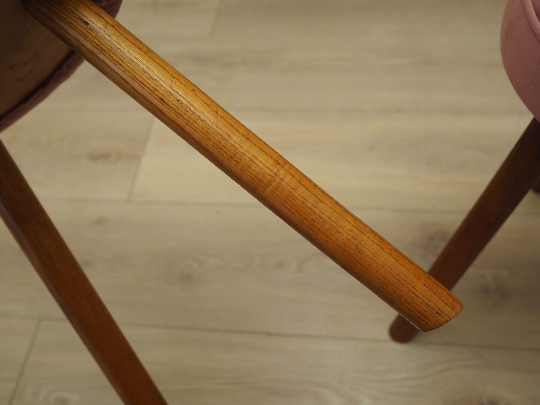 3x Vintage Stools Wood Velvet Pink 1960s