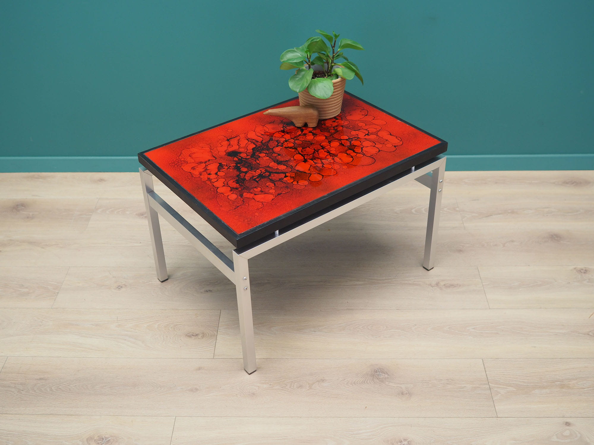 Vintage side table glass wood brown 1970s