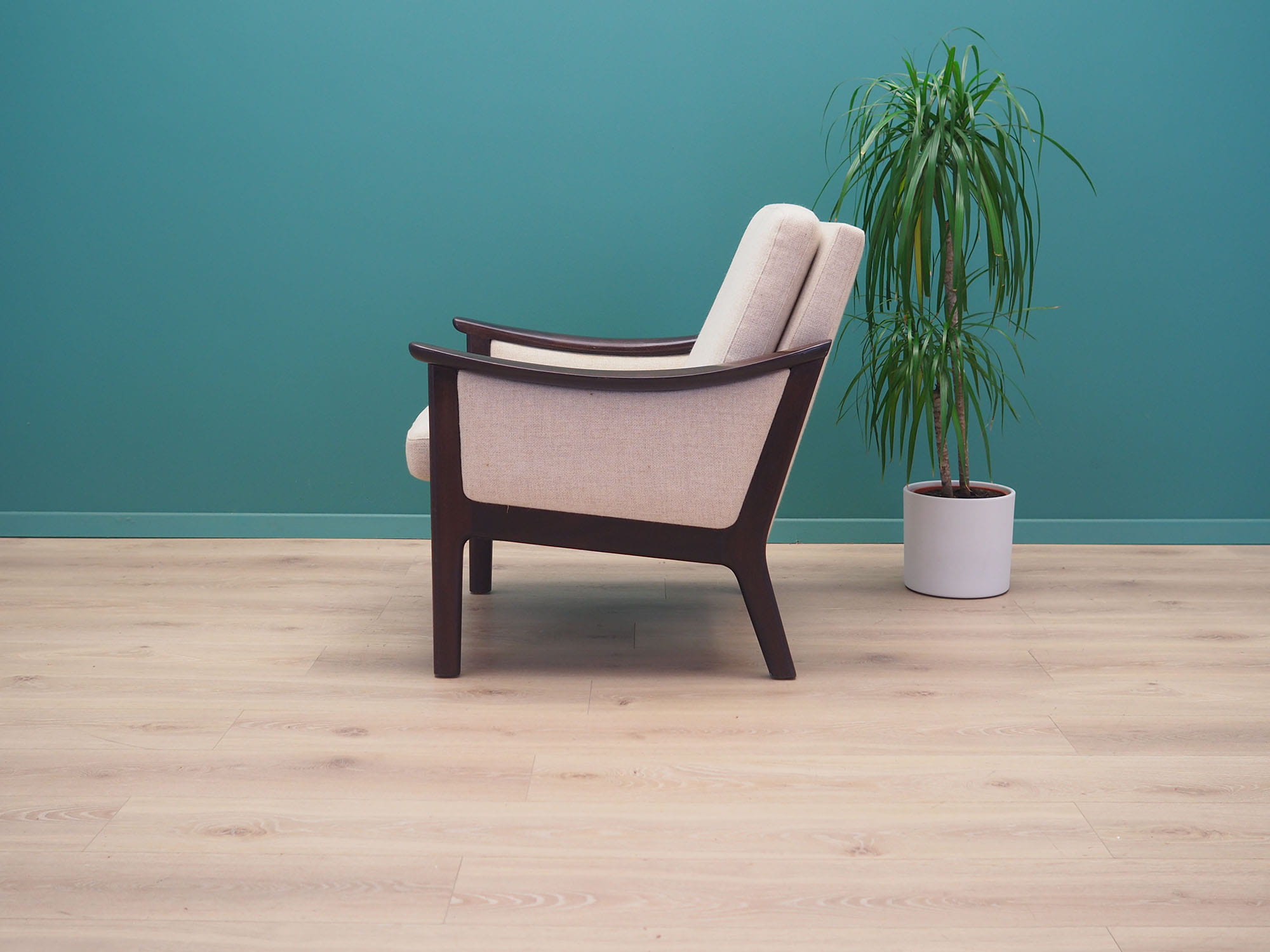 Vintage armchair wood fabric cream 1970s