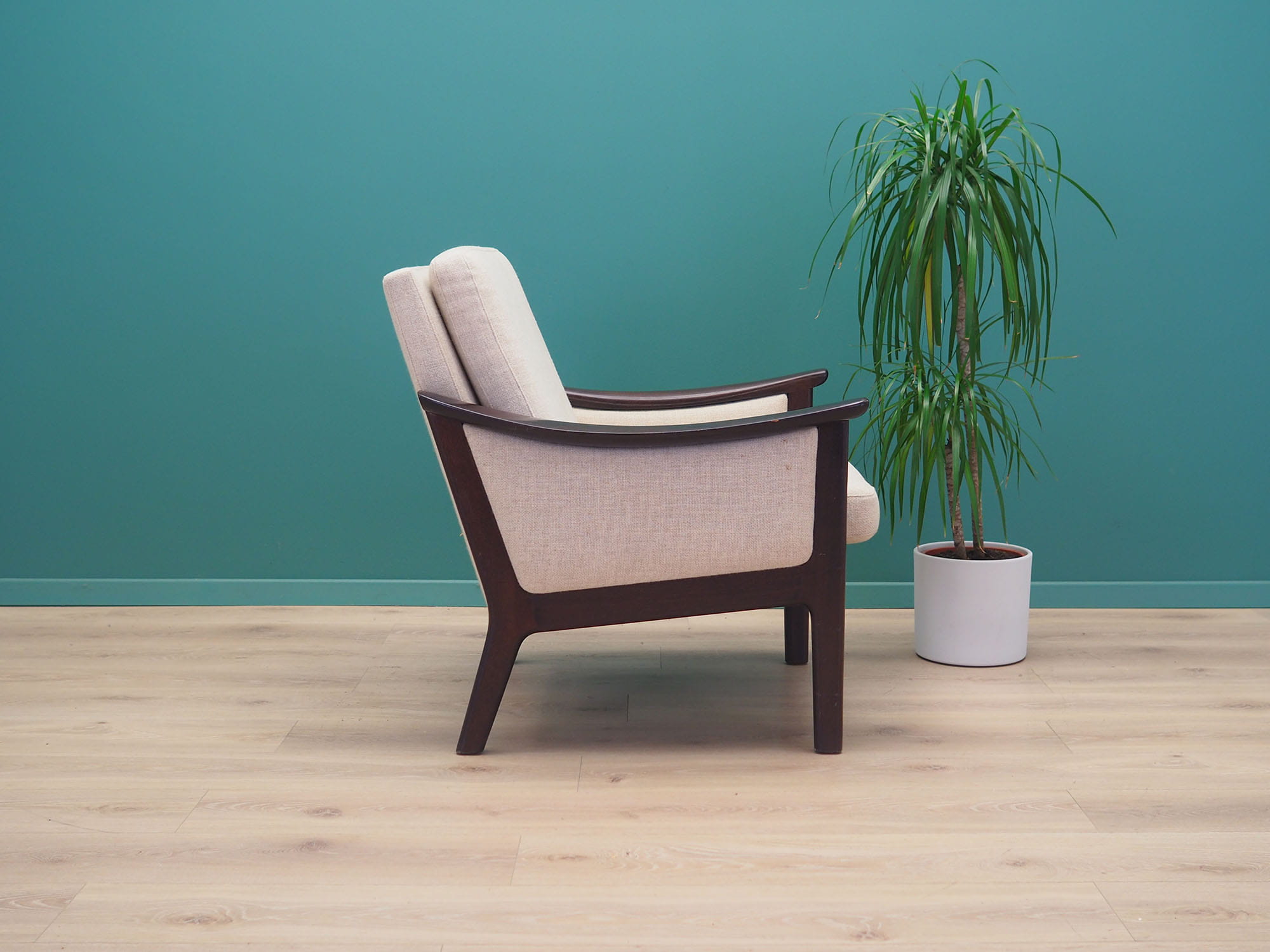 Vintage armchair wood fabric cream 1970s