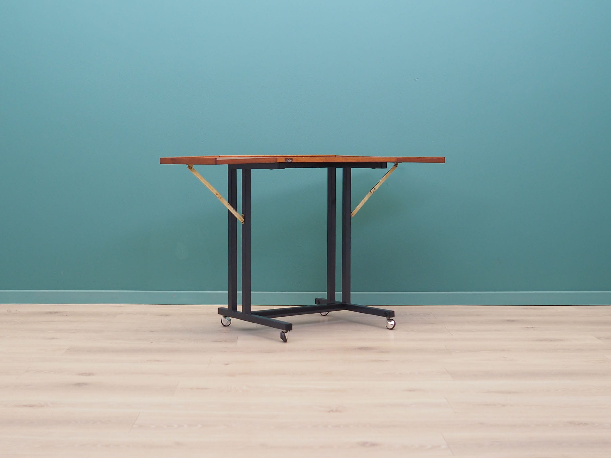 Vintage Table Wood Metal Brown 1970s