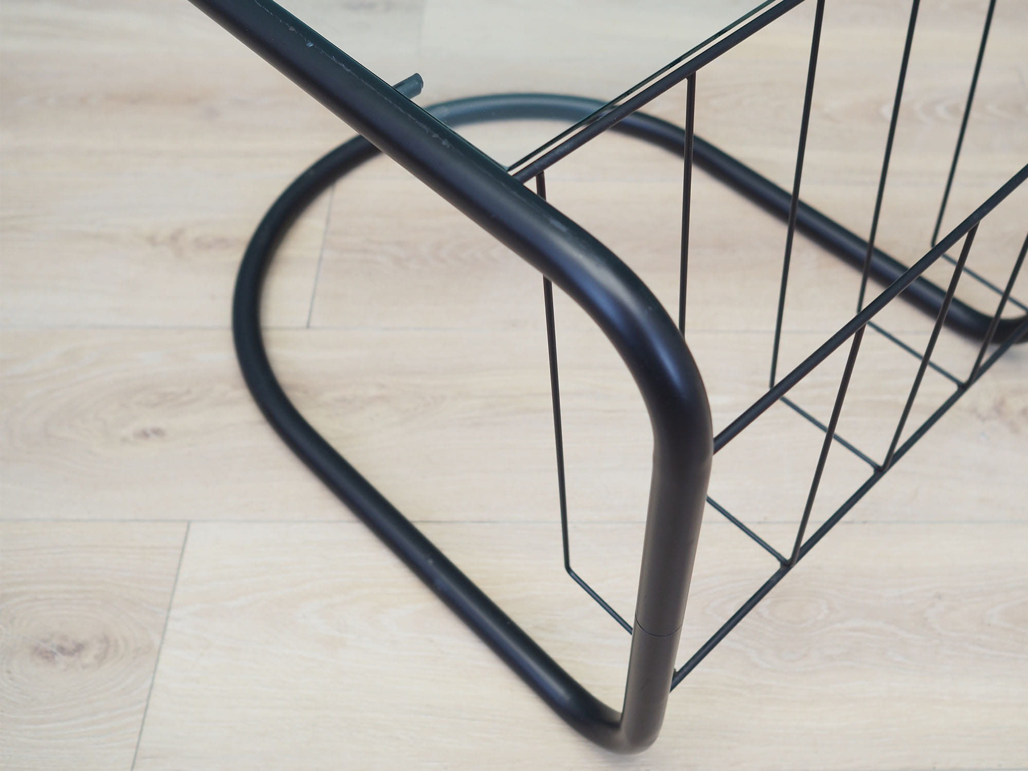 Vintage side table glass metal black 1970s