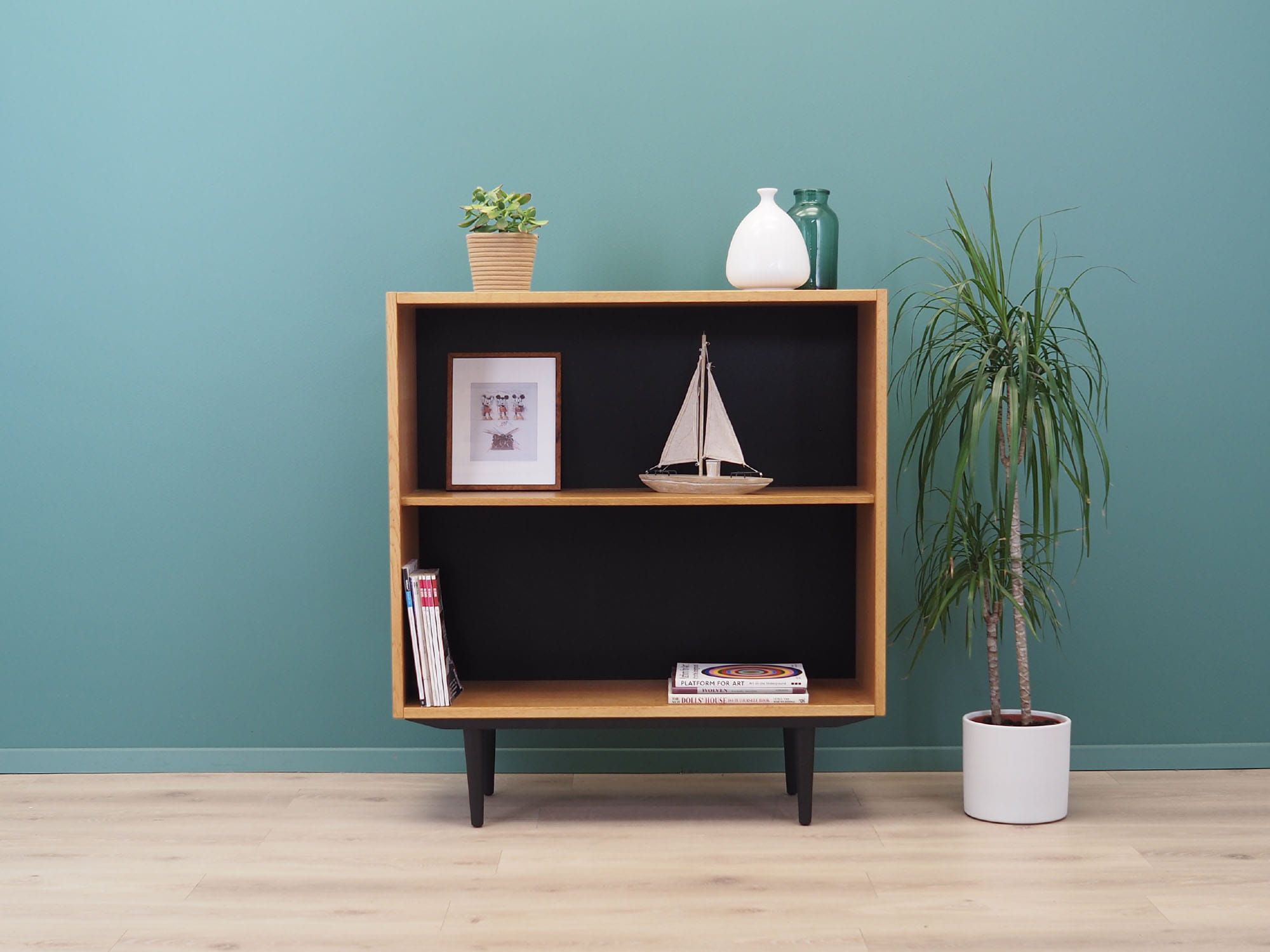 Vintage bookshelf, ash wood, brown, 1970s