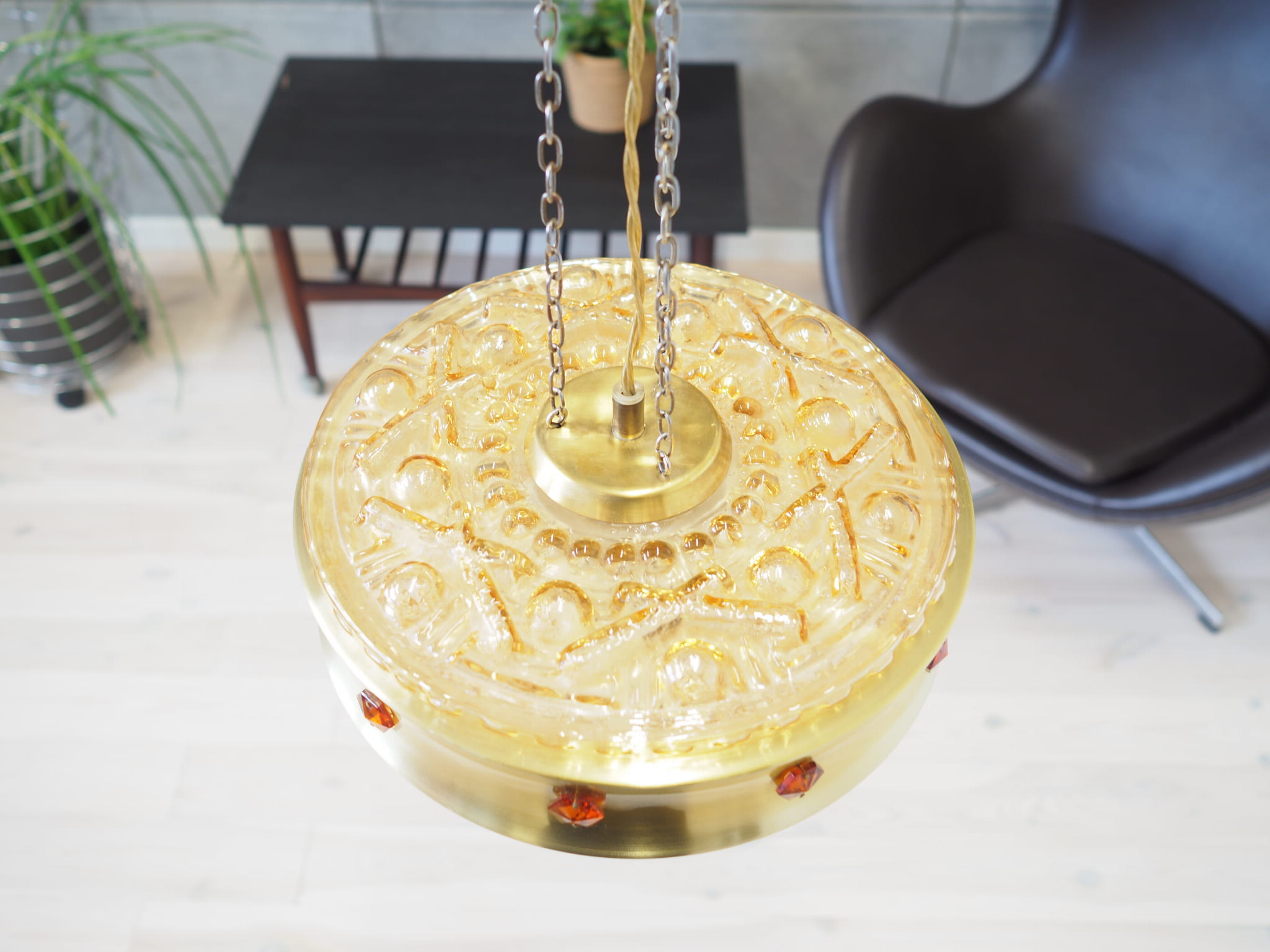 Vintage pendant lamp glass metal gold 1980s