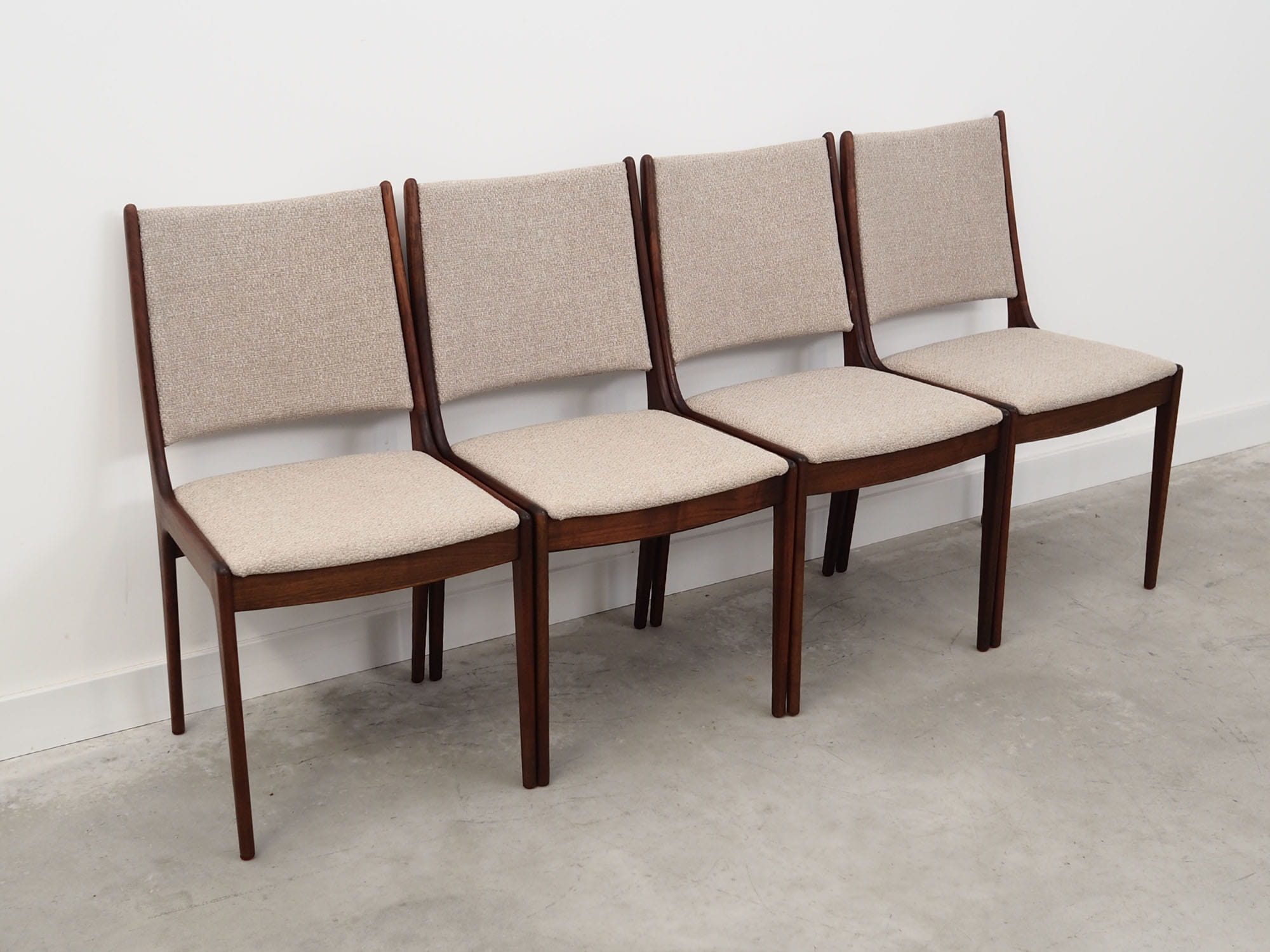 4x Vintage Chair Teak Wood Textile Beige 1970s