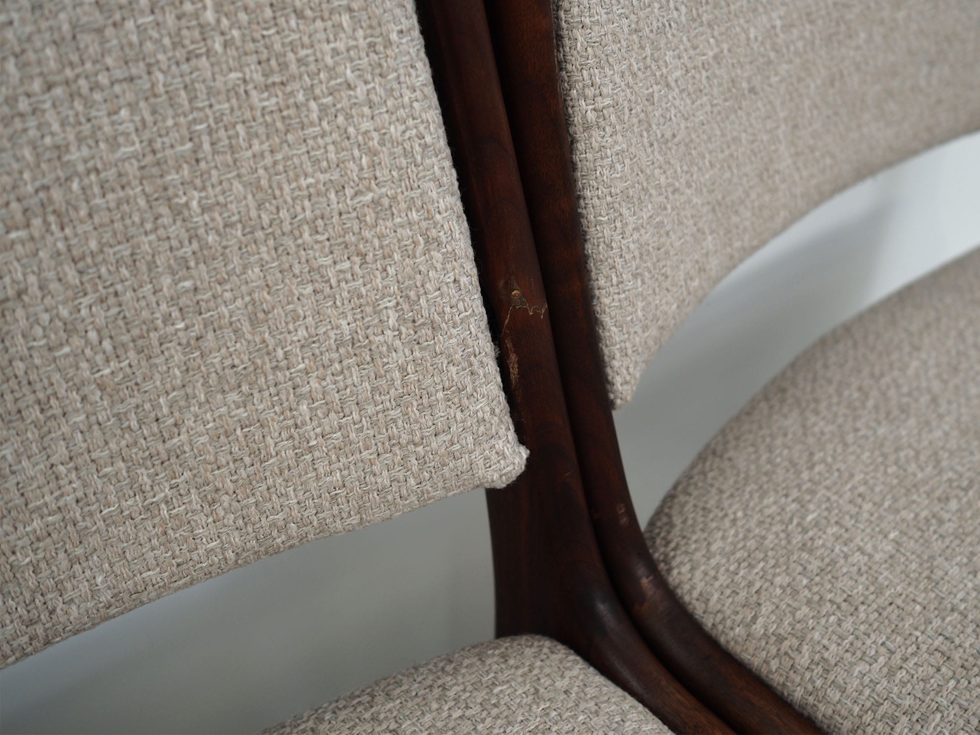 4x Vintage Chair Teak Wood Textile Beige 1970s