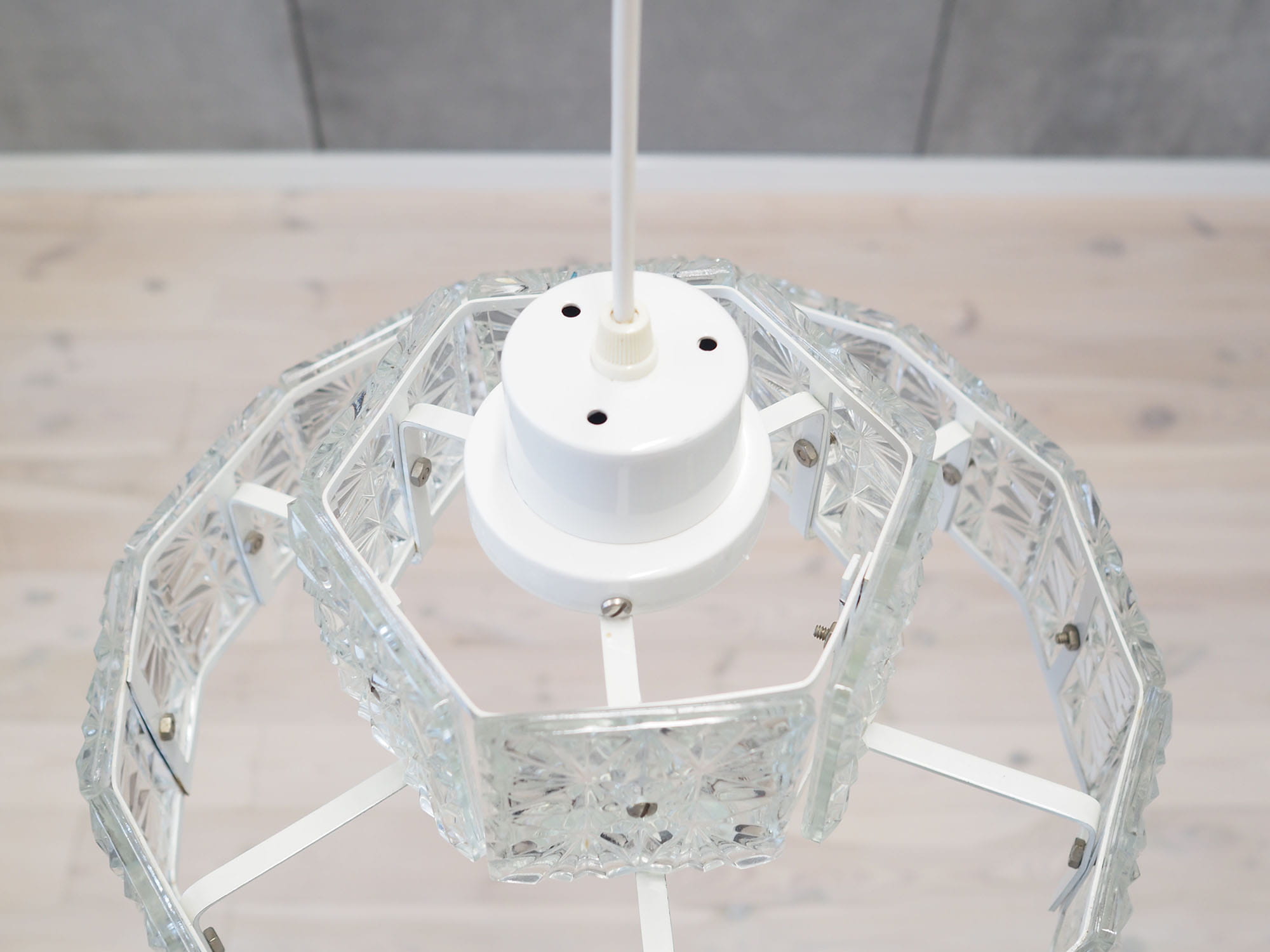 Vintage pendant lamp glass metal white 1970s