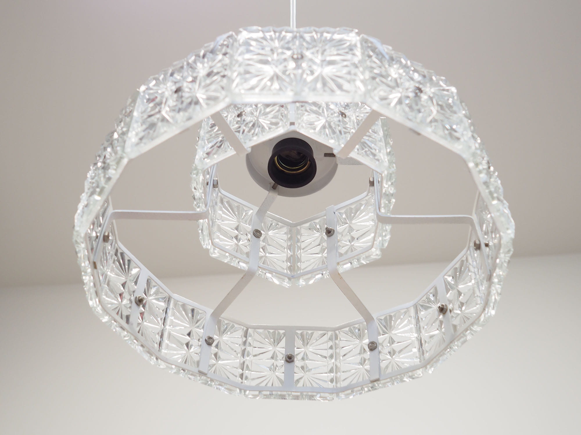Vintage pendant lamp glass metal white 1970s