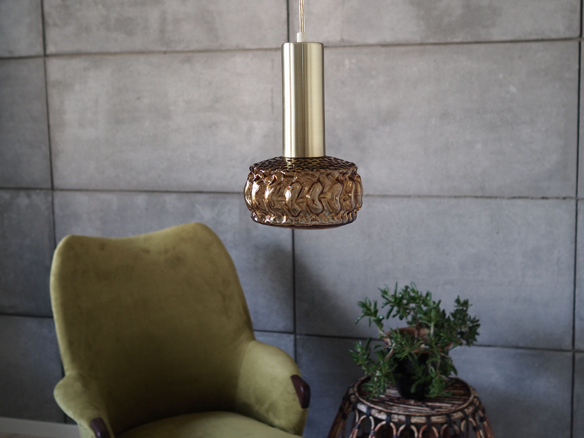 Vintage Pendant Lamp Glass Metal 1970s