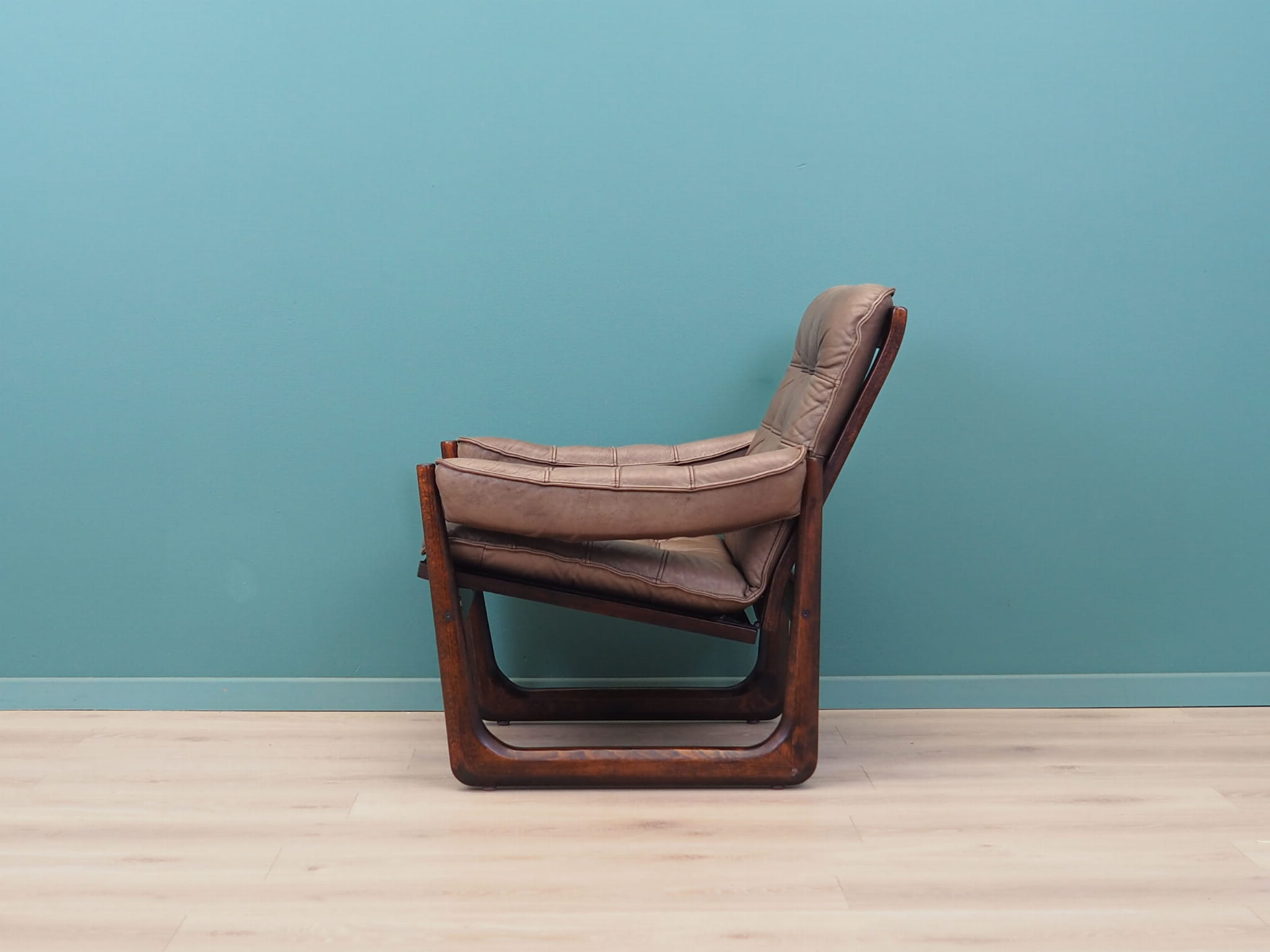 Vintage armchair leather wood brown 1960s