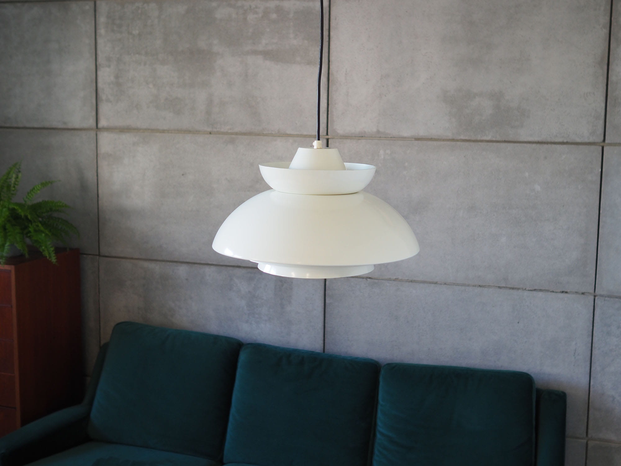 Vintage pendant lamp metal white 1970s