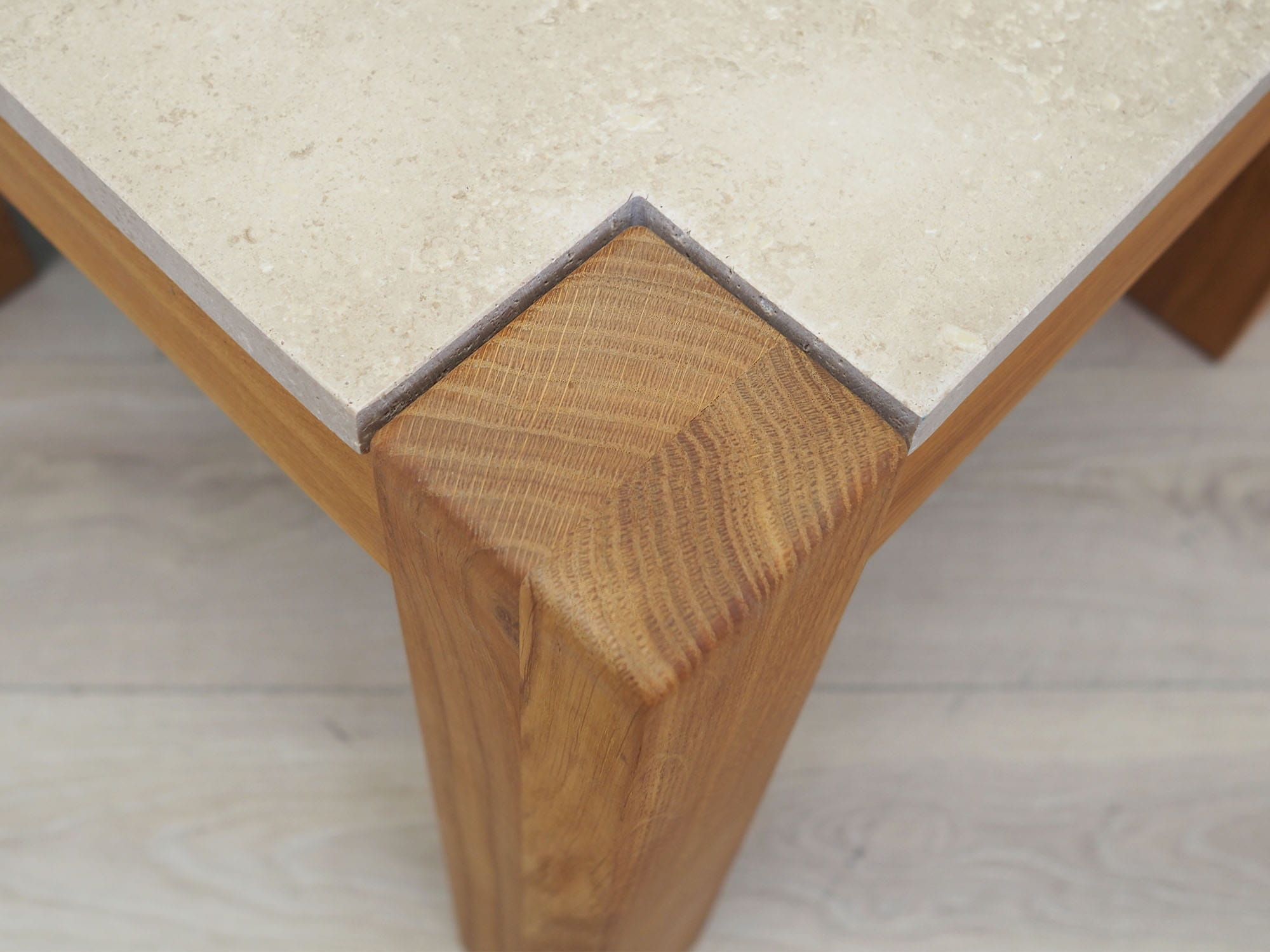 Vintage side table oak wood stone brown 1970s