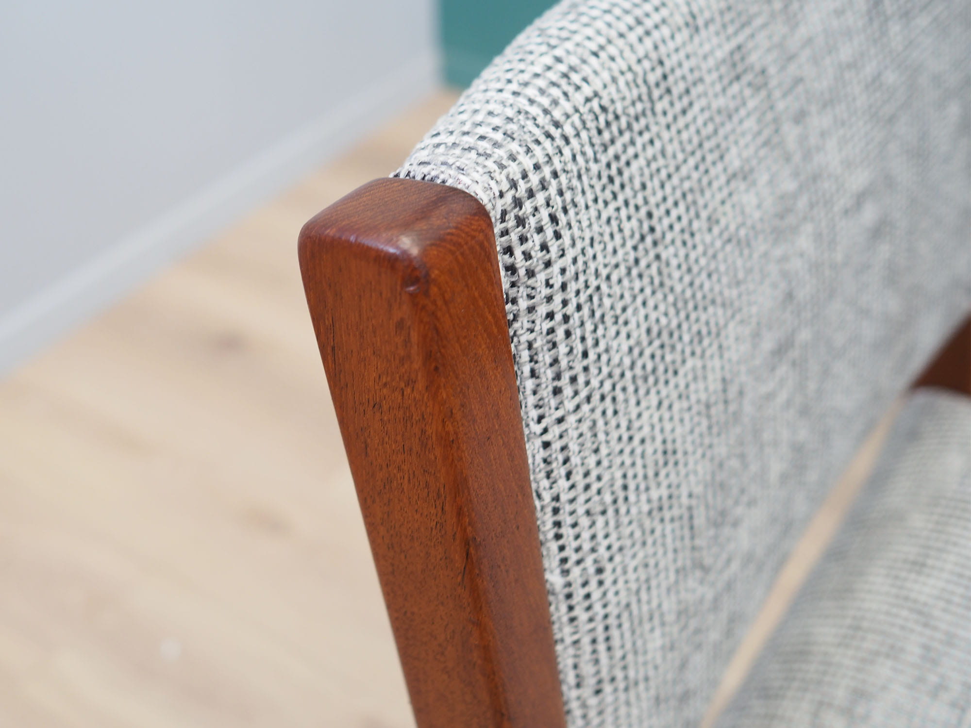 5x Vintage Chair Teak Wood Textile Grey 1970s
