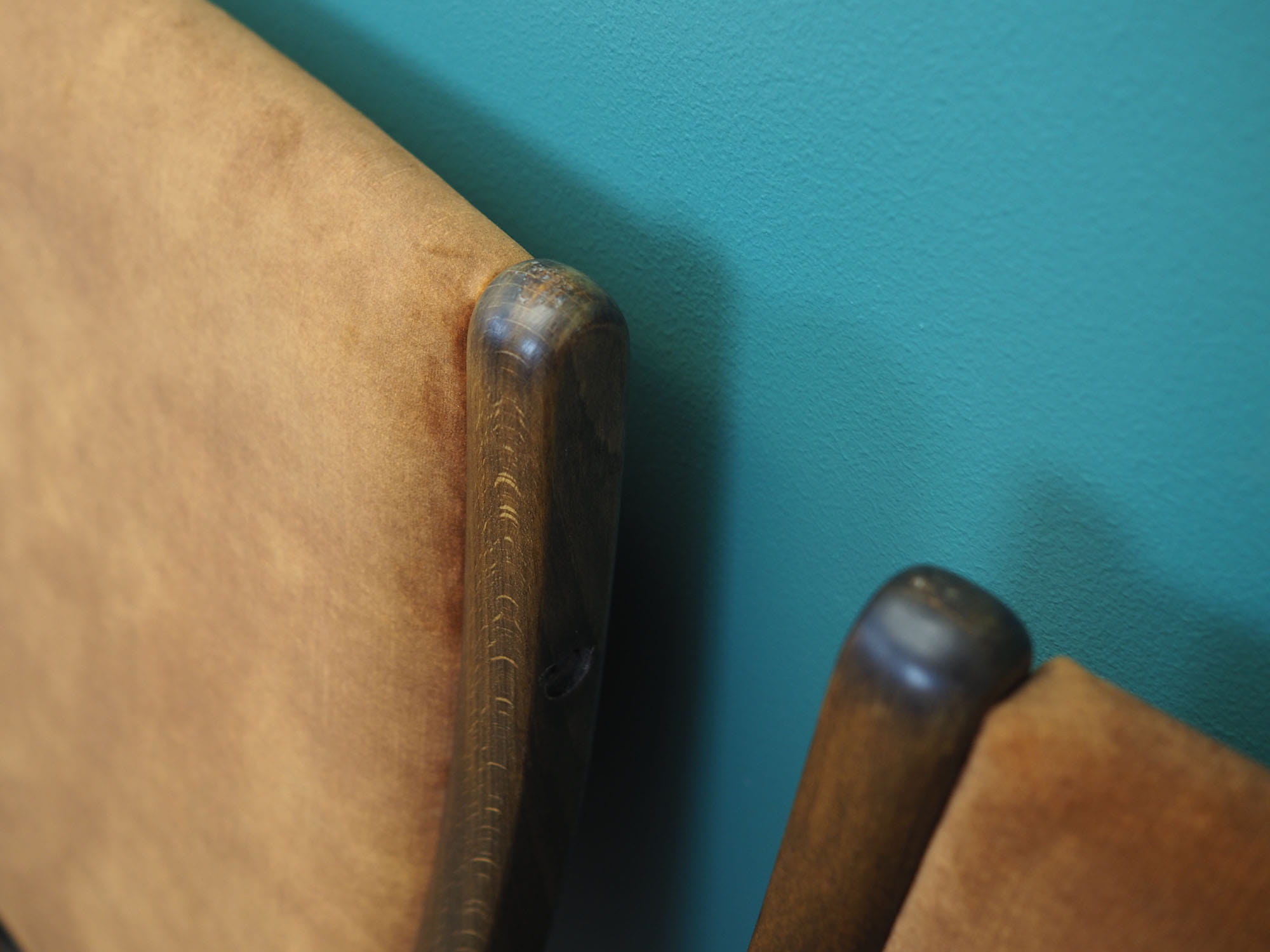 6x Chair Beech wood Velvet Brown 1960s