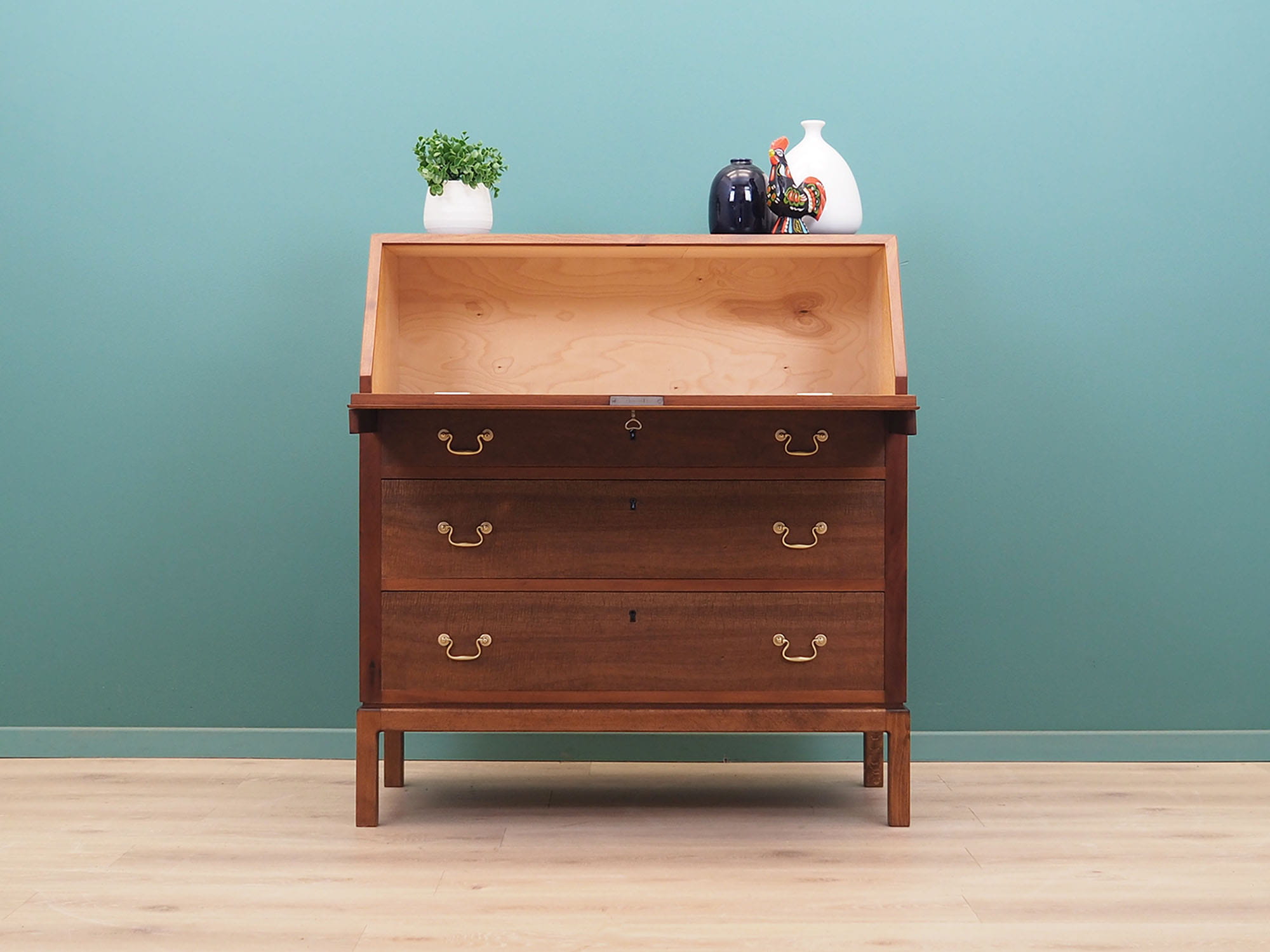 Vintage Secretary Desk Wood Metal Brown 1960s