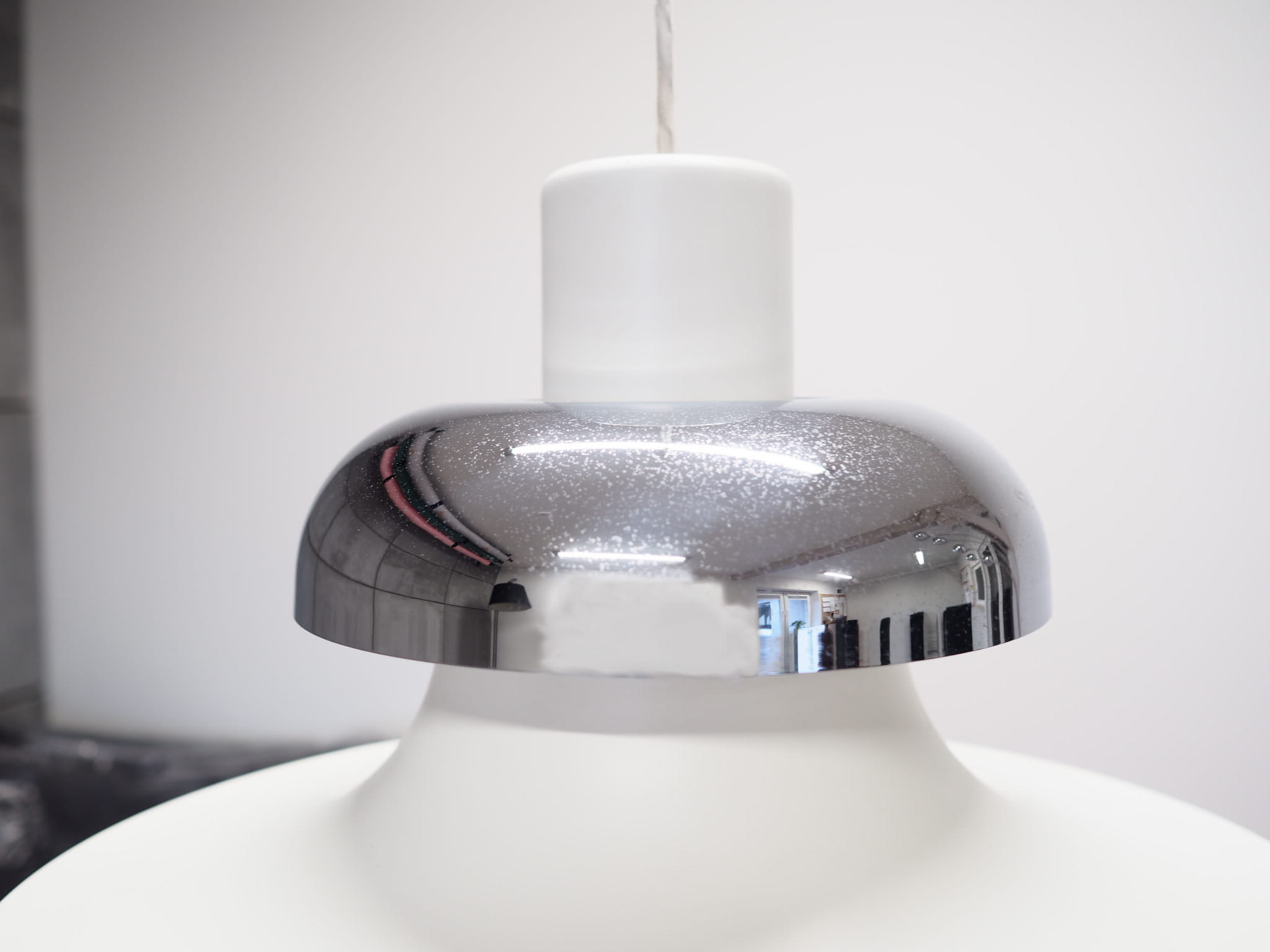 Vintage pendant lamp metal white 1970s