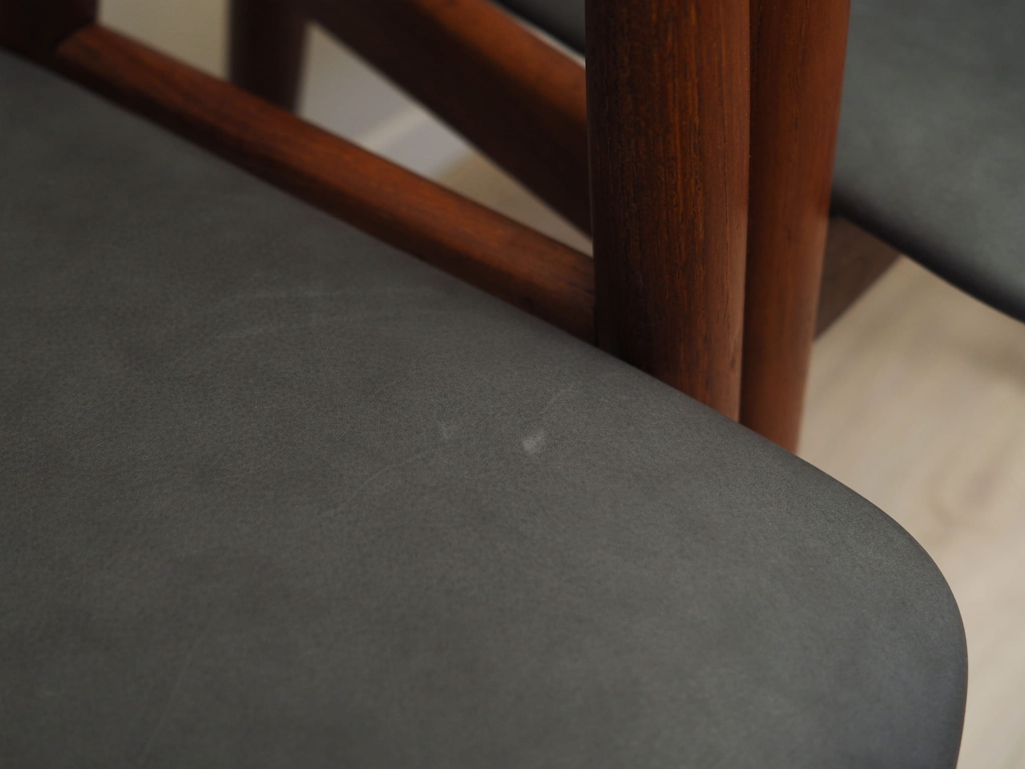4x Vintage Chair Teak Wood Leather Gray 1960s