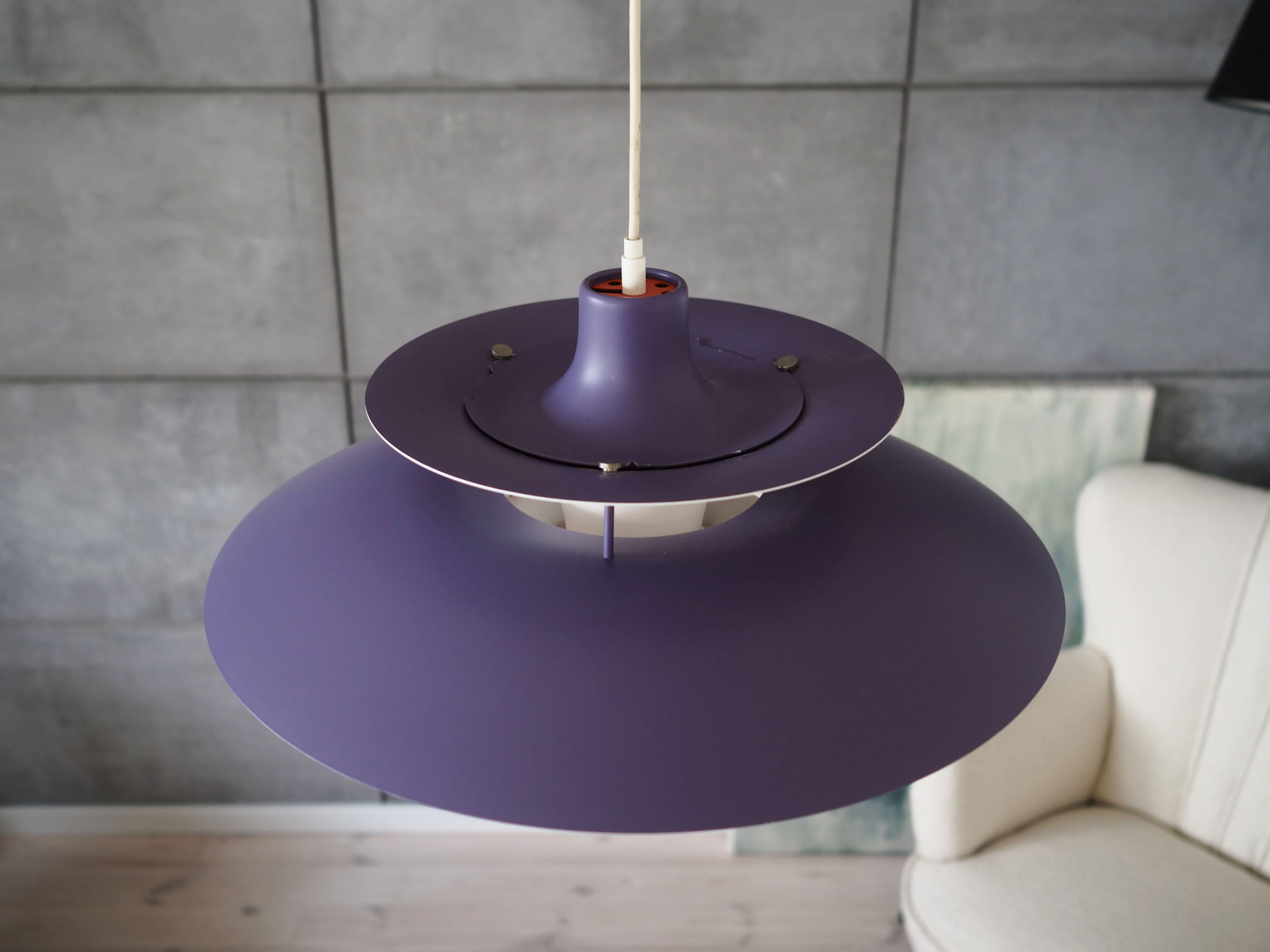 Vintage Pendant Lamp Metal Purple 1970s