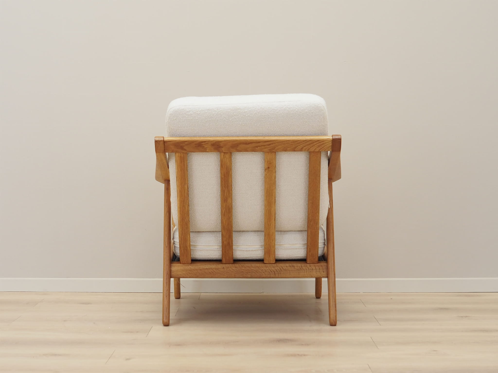 Vintage armchair oak wood textile cream 1960s