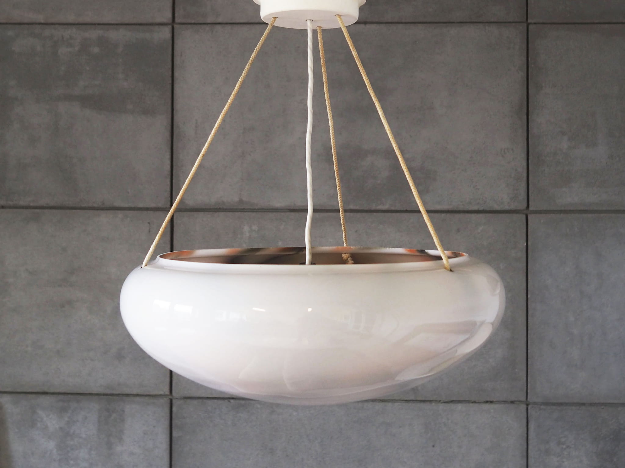 Vintage Pendant Lamp Glass White 1970s
