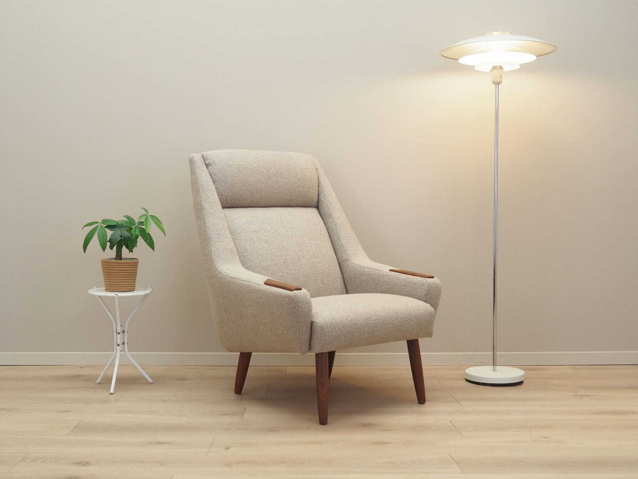 Vintage armchair Teak wood Textile Beige 1960s
