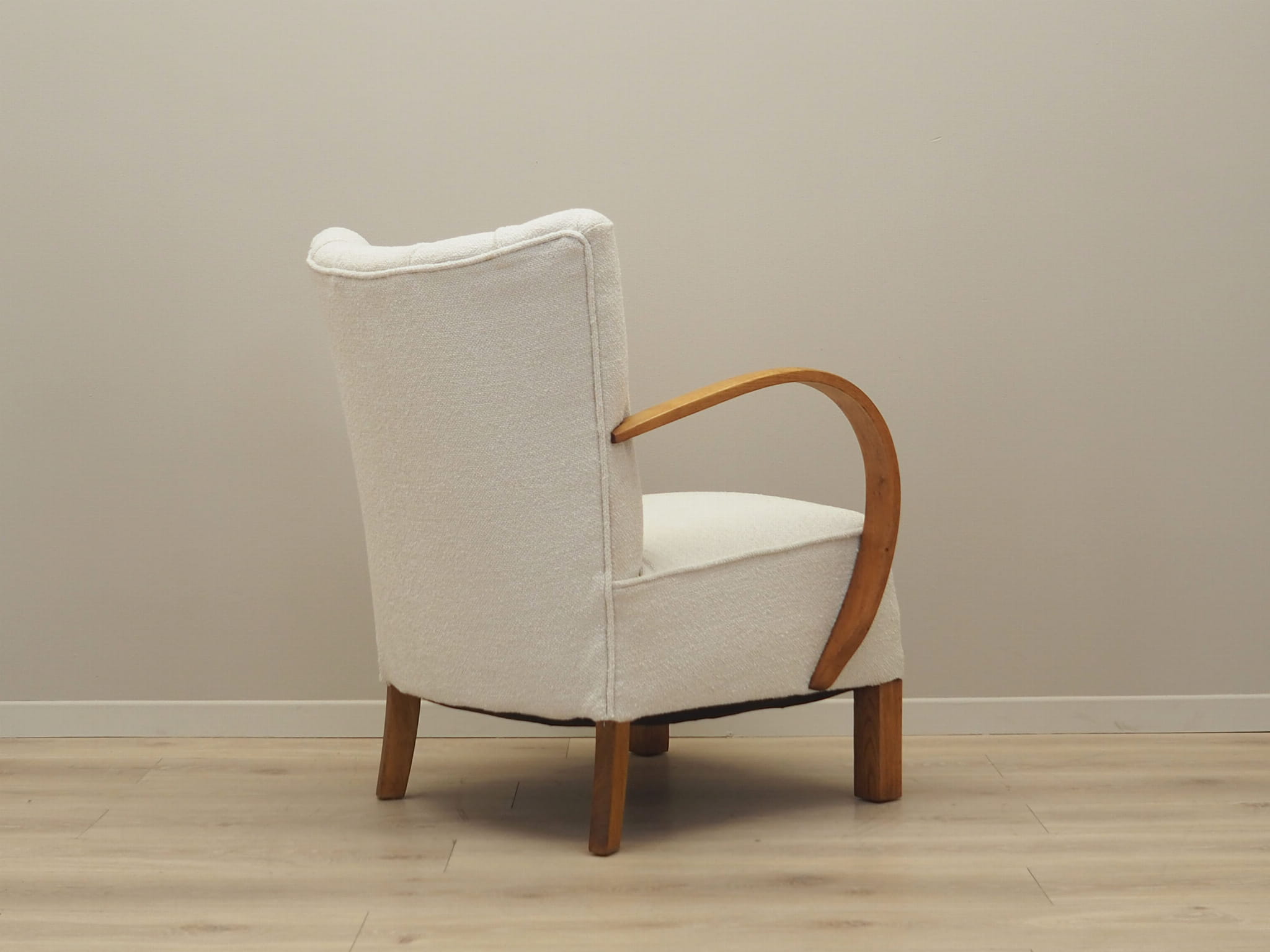 Vintage armchair oak wood textile cream 1950s