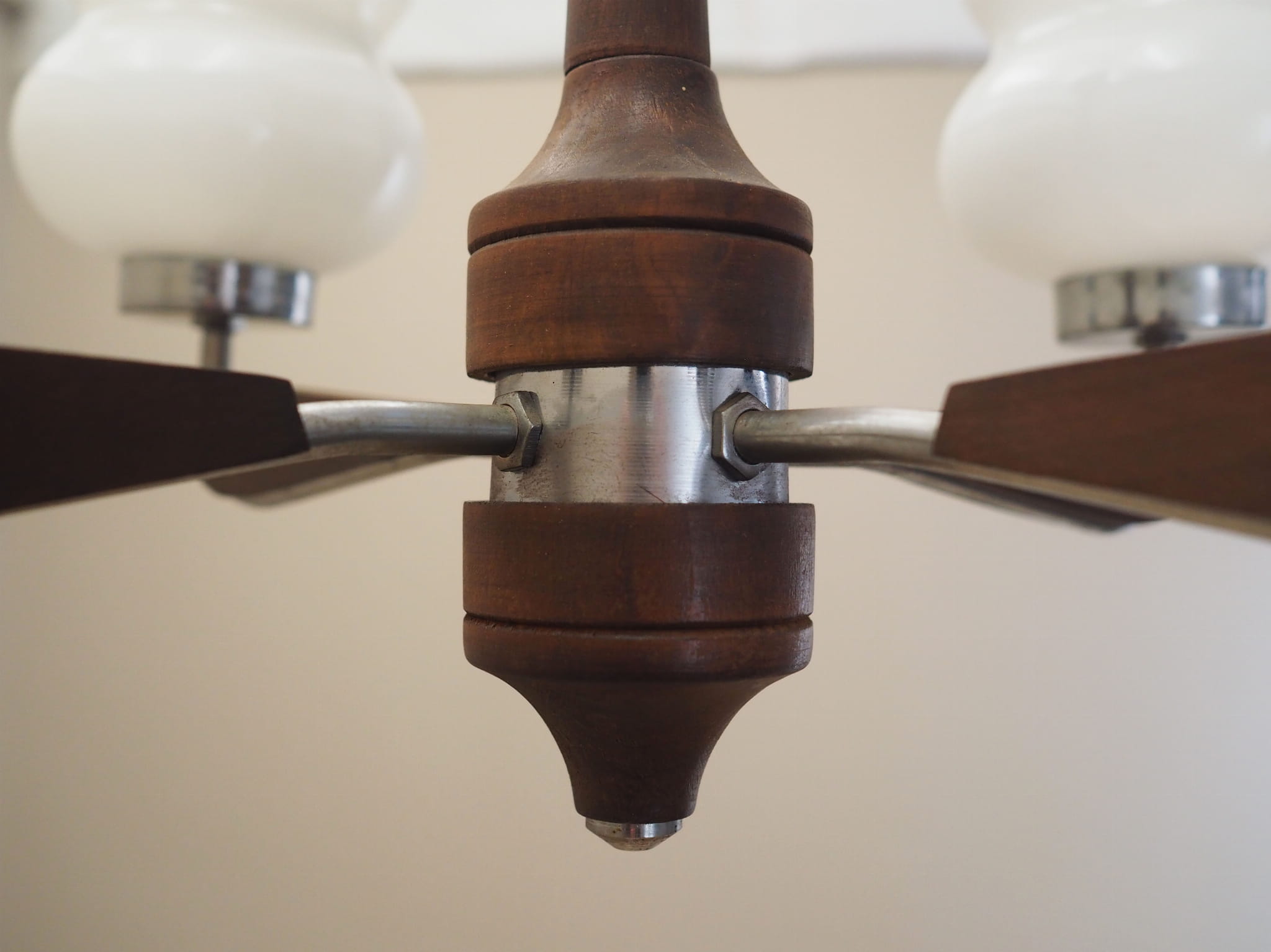 Vintage chandelier wood glass brown 1970s
