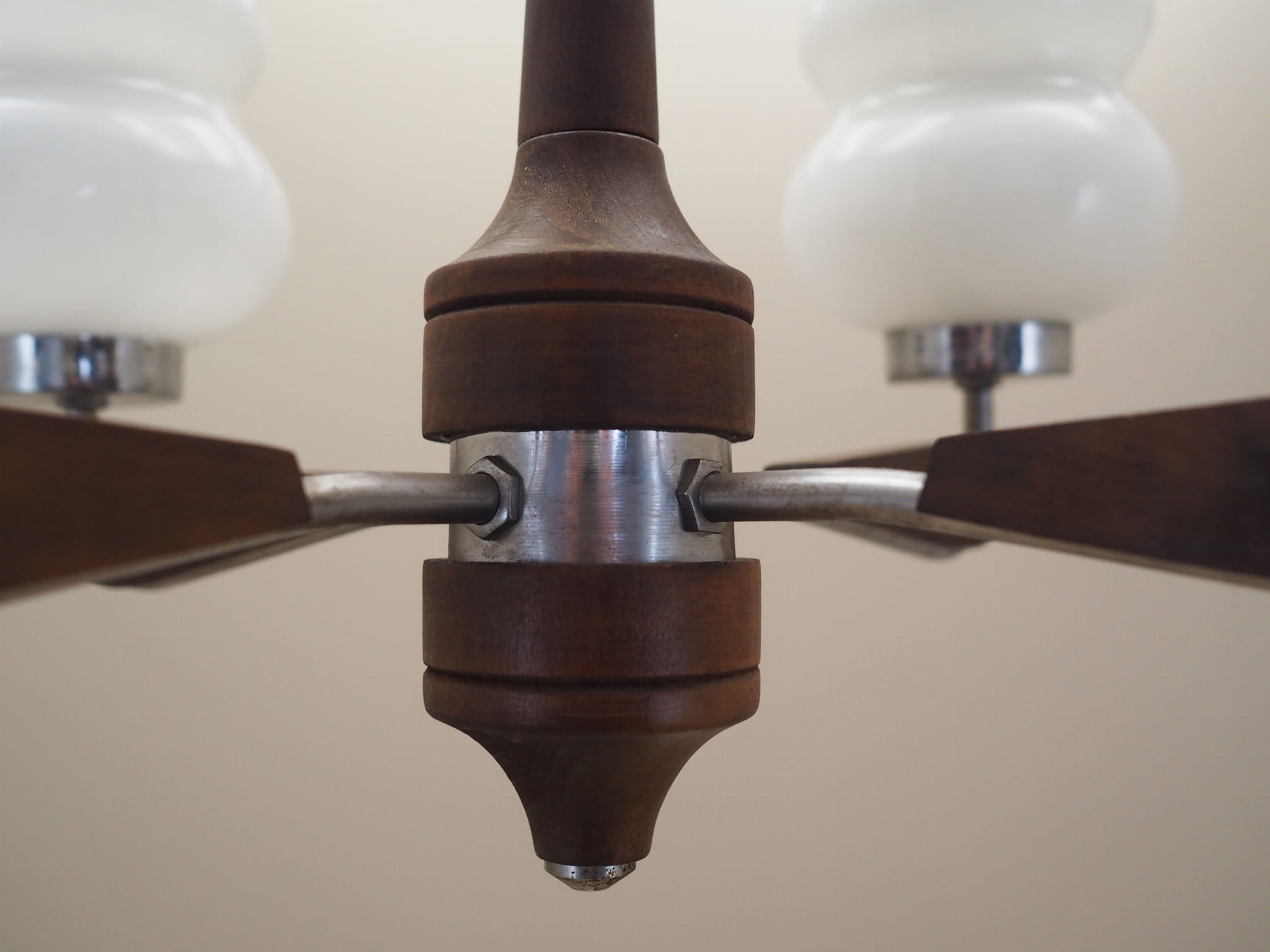 Vintage chandelier wood glass brown 1970s