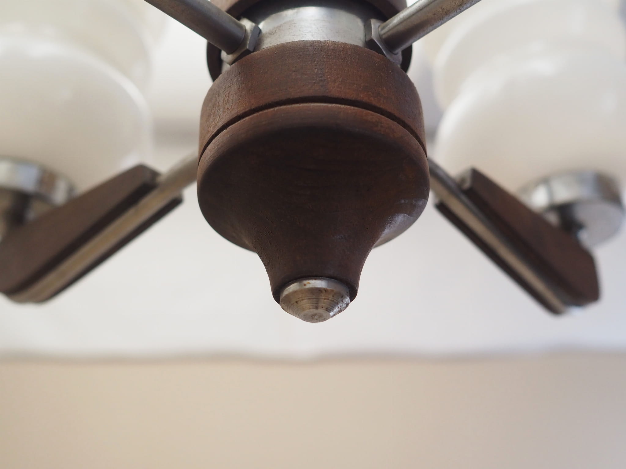 Vintage chandelier wood glass brown 1970s