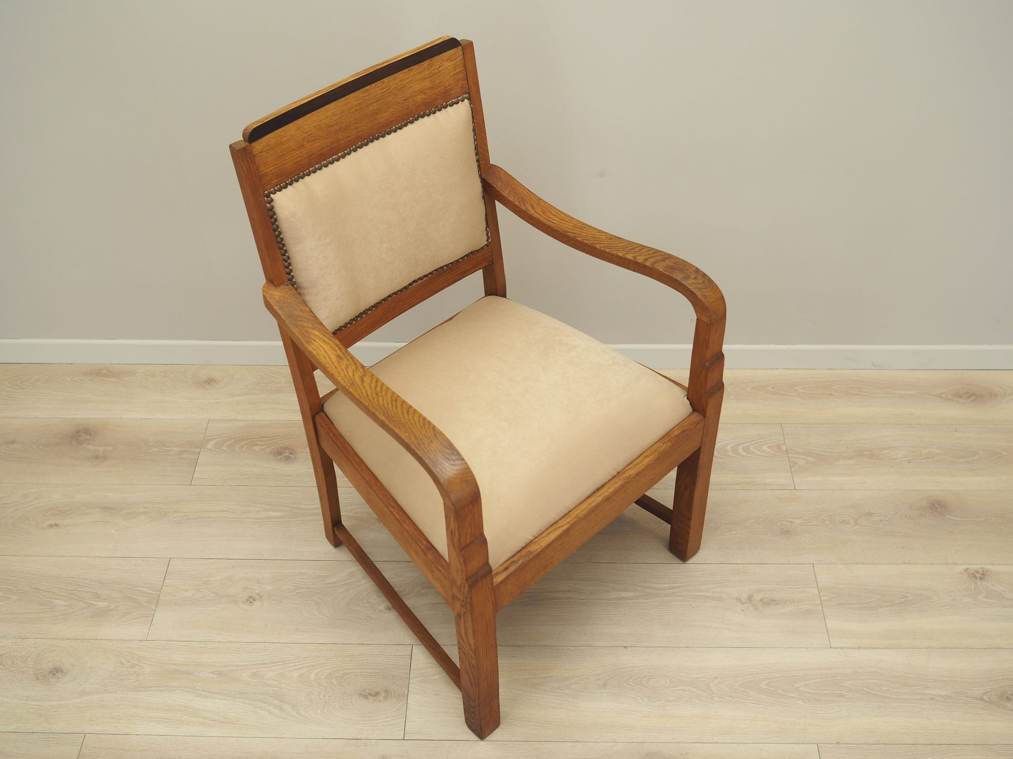 Vintage Armchair Oak Velvet Brown 1950s
