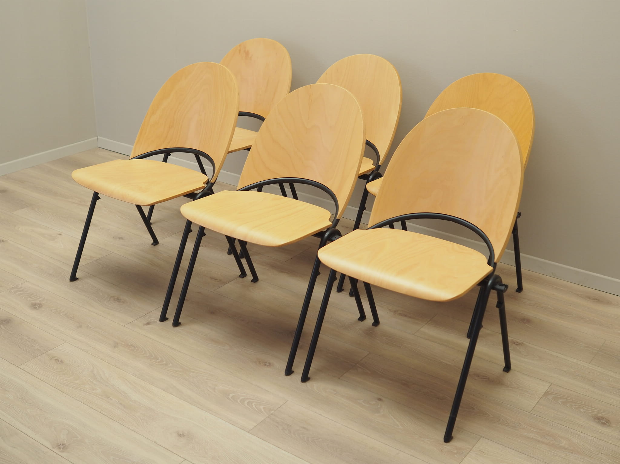 6x Vintage Chair Wood Metal Brown 1970s