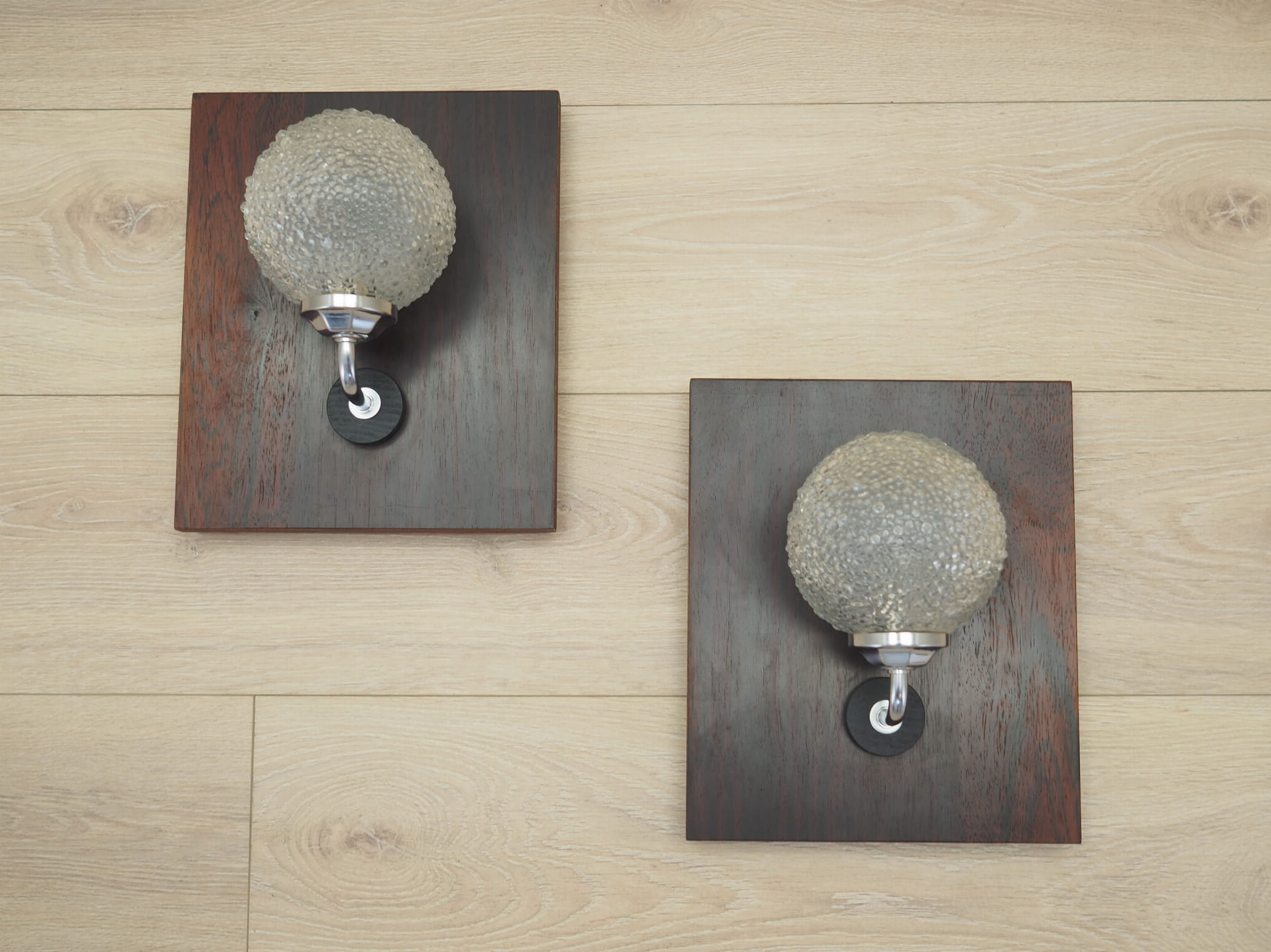 2x Wall lamp glass wood brown 1970s 