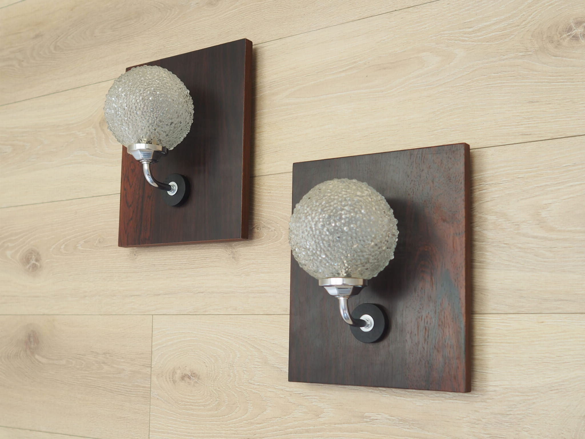 2x Wall lamp glass wood brown 1970s 
