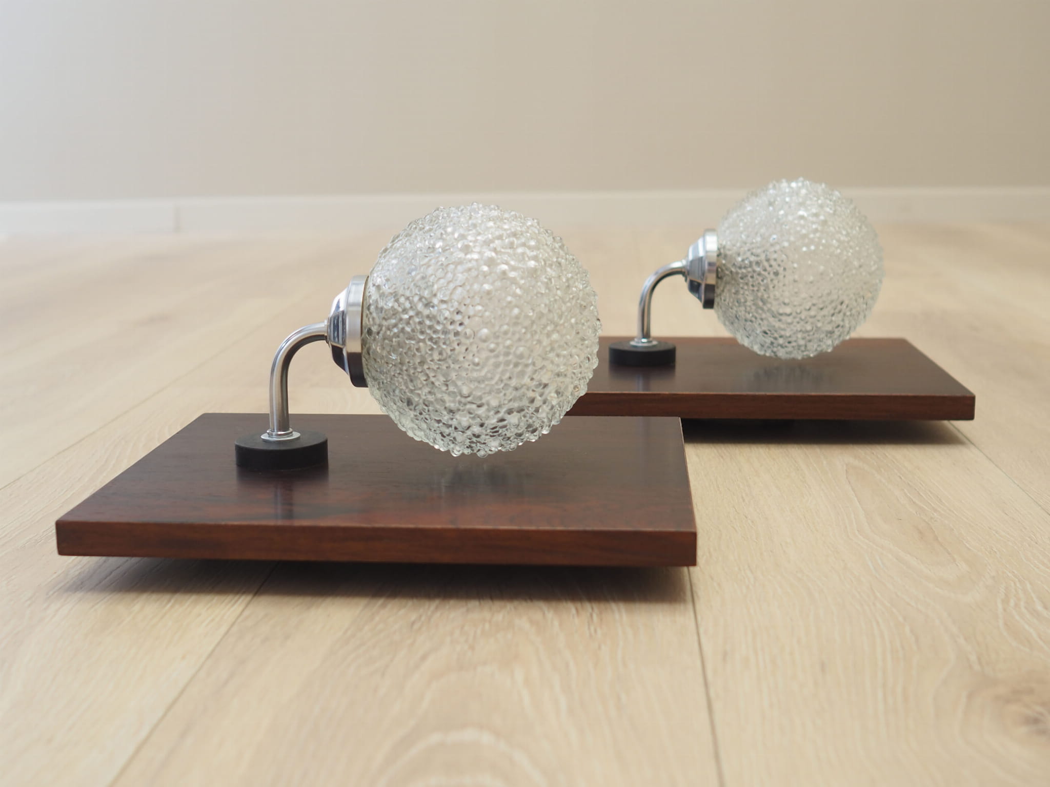 2x Wall lamp glass wood brown 1970s 