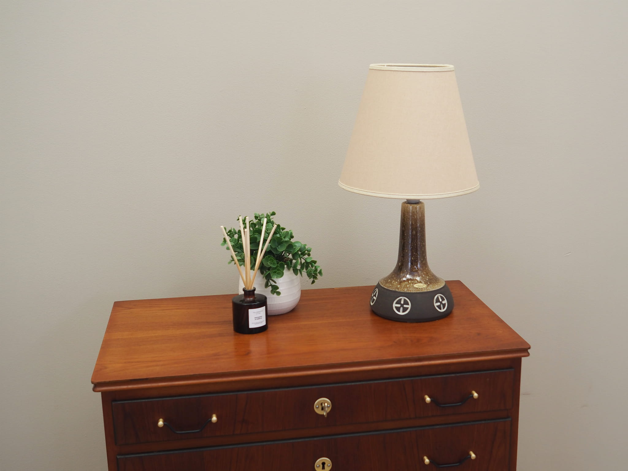 Vintage Table Lamp Ceramic Textile Beige 1960s