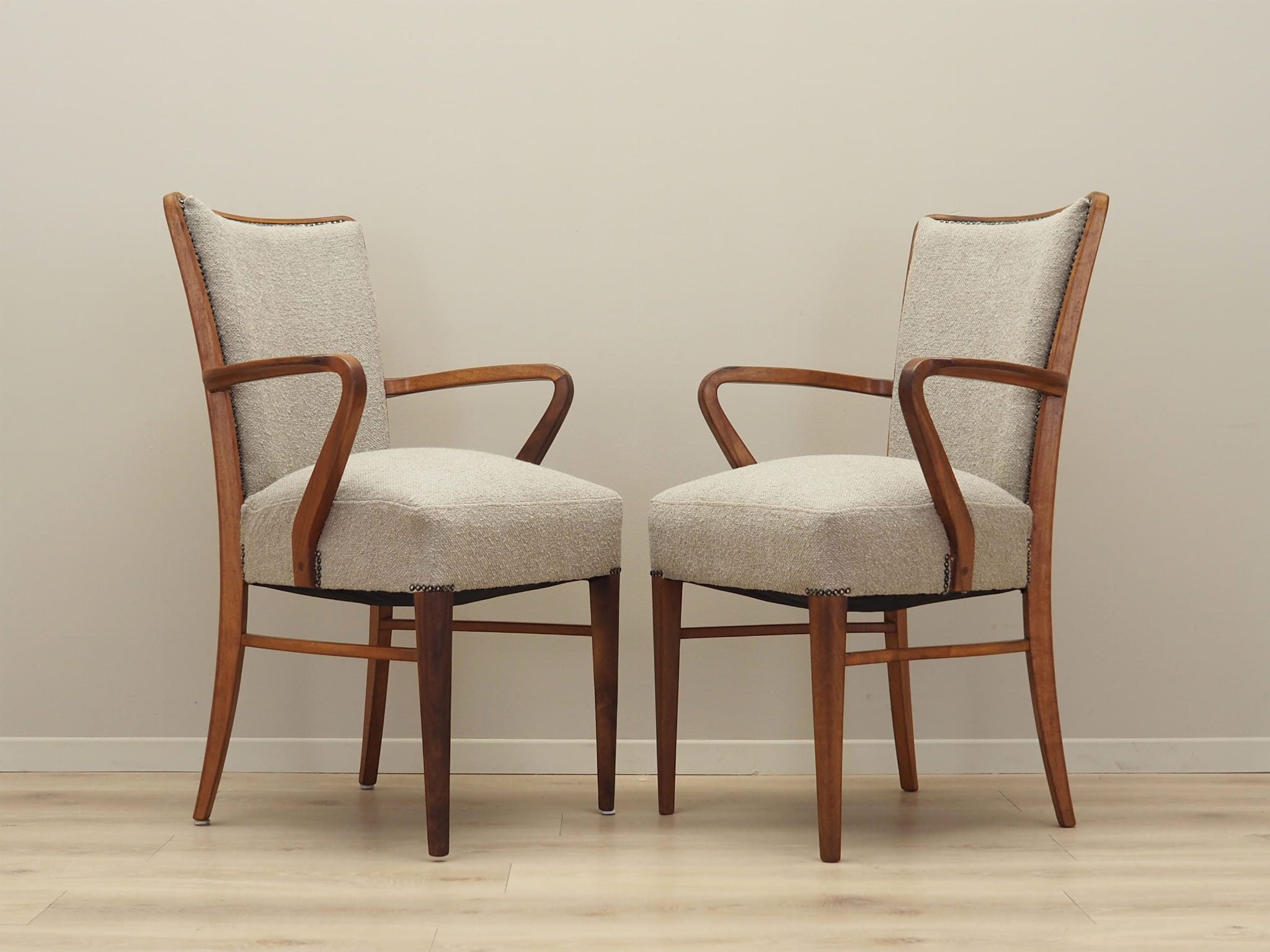 Vintage Chair Walnut Wood Textile Gray 1970s