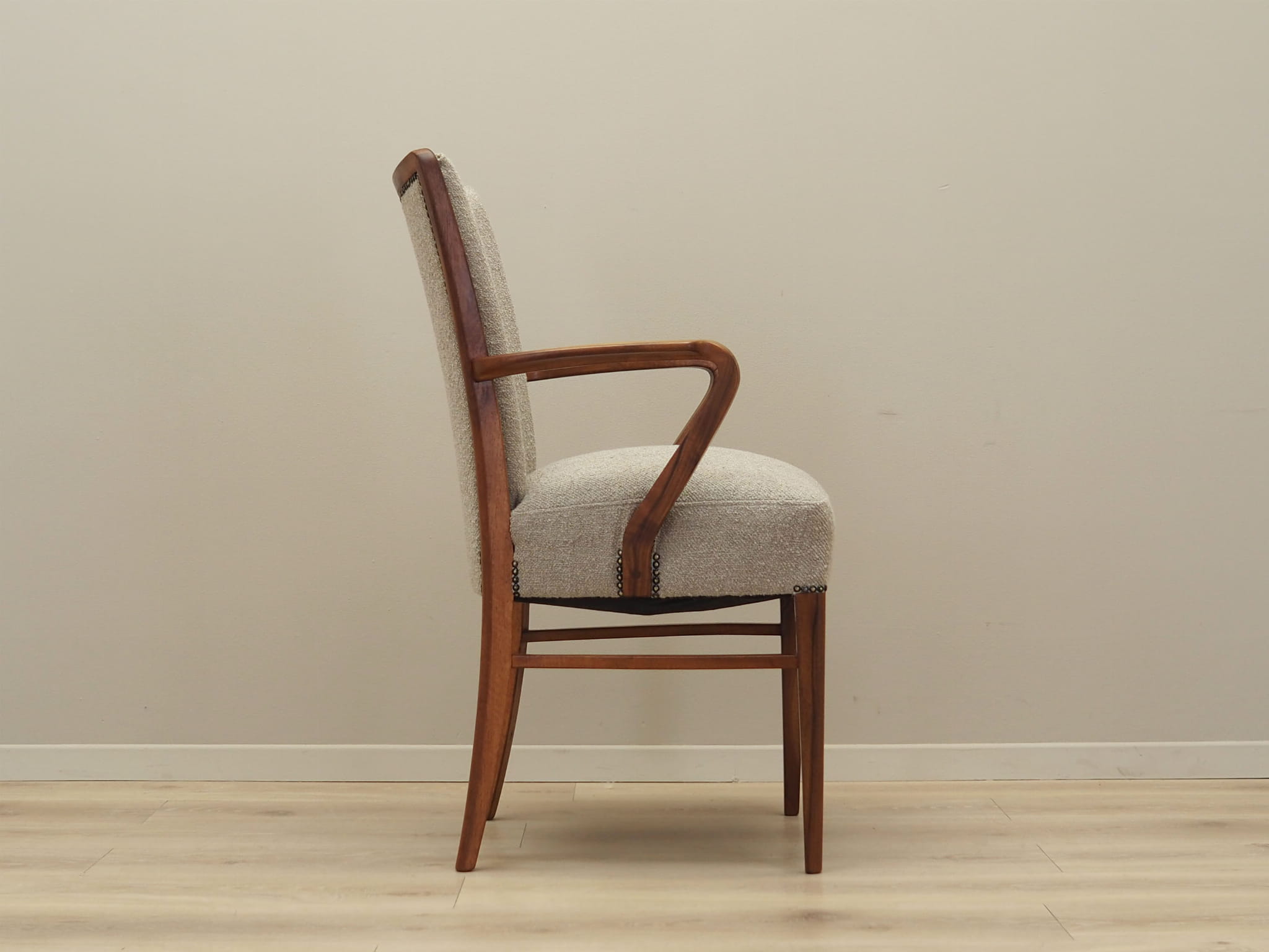 Vintage Chair Walnut Wood Textile Gray 1970s