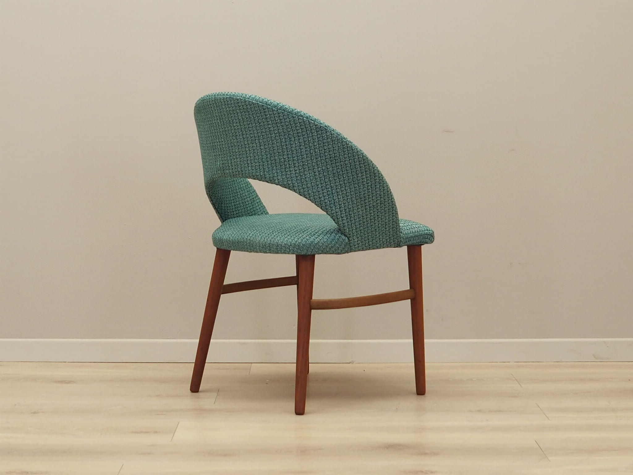 Vintage chair teak wood textile turquoise 1970s