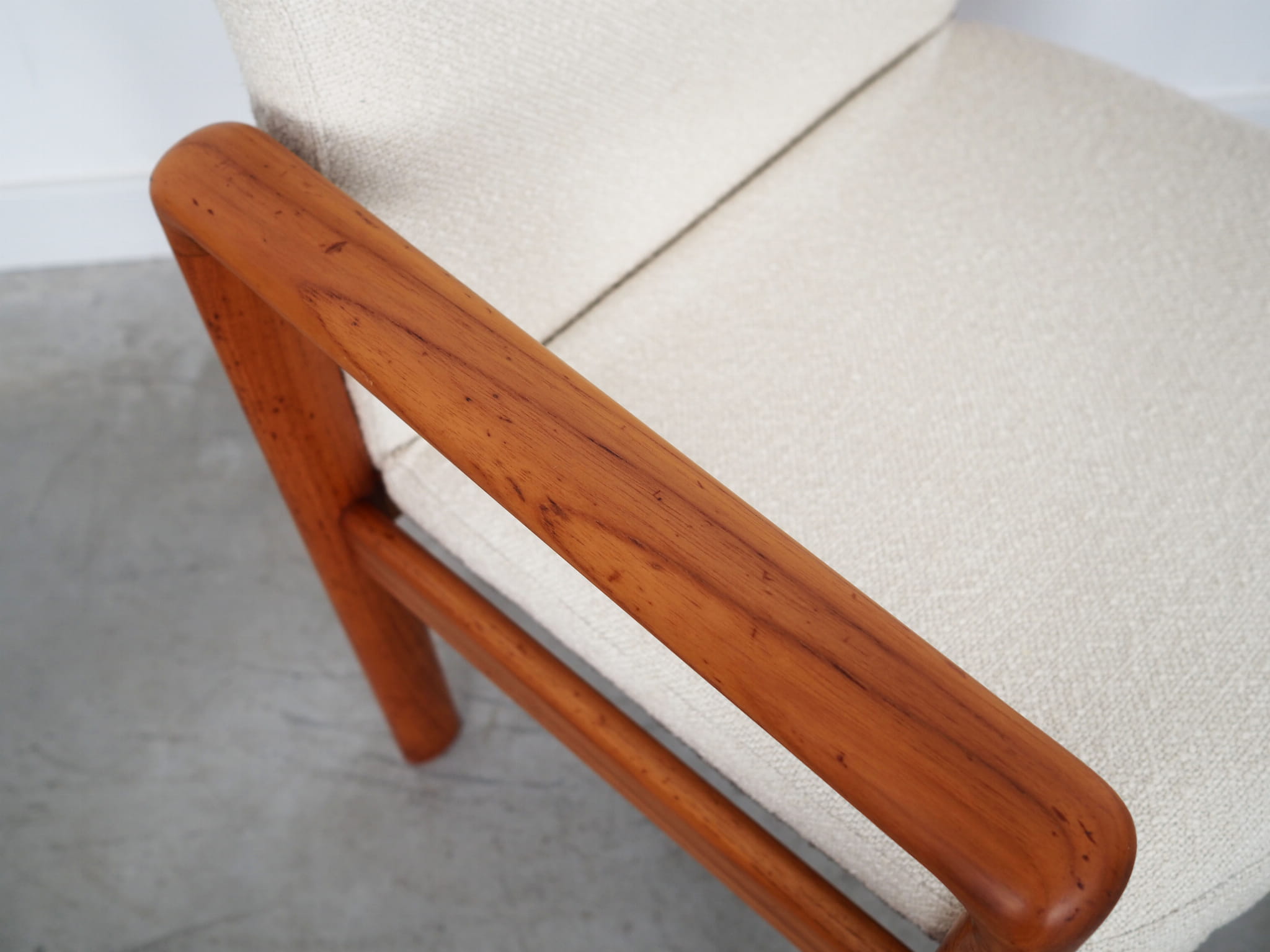 Vintage Chair Teak Wood Textile White 1970s